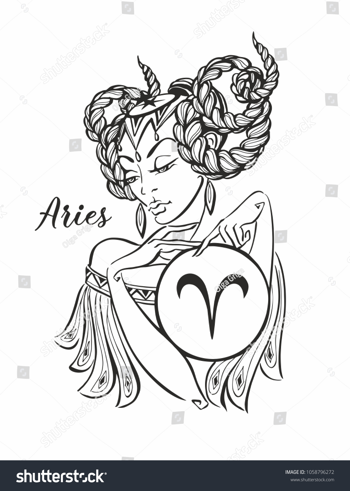 Zodiac Sign Aries Beautiful Girl Horoscope Stock Vector (Royalty Free ...