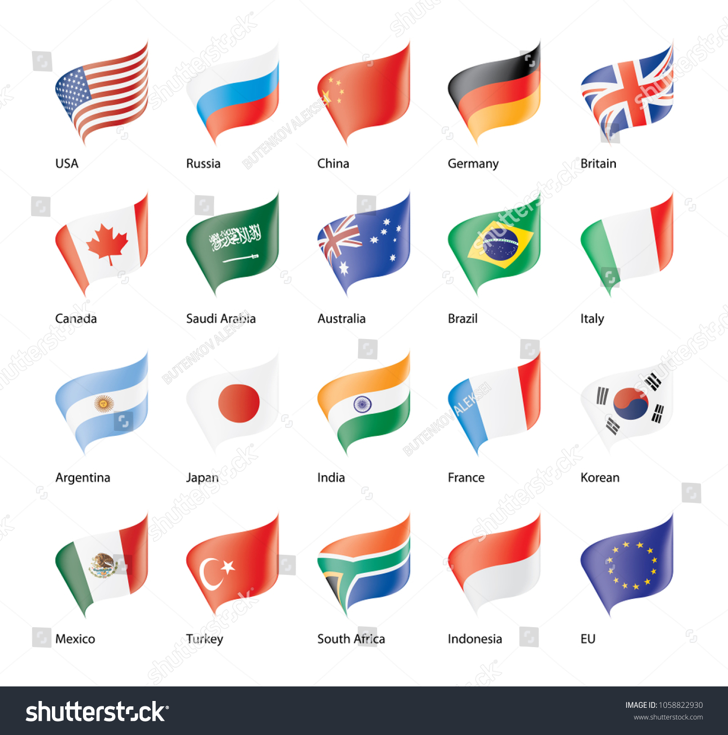 Vector Set Flags G20 Stock Vector (Royalty Free) 1058822930 | Shutterstock