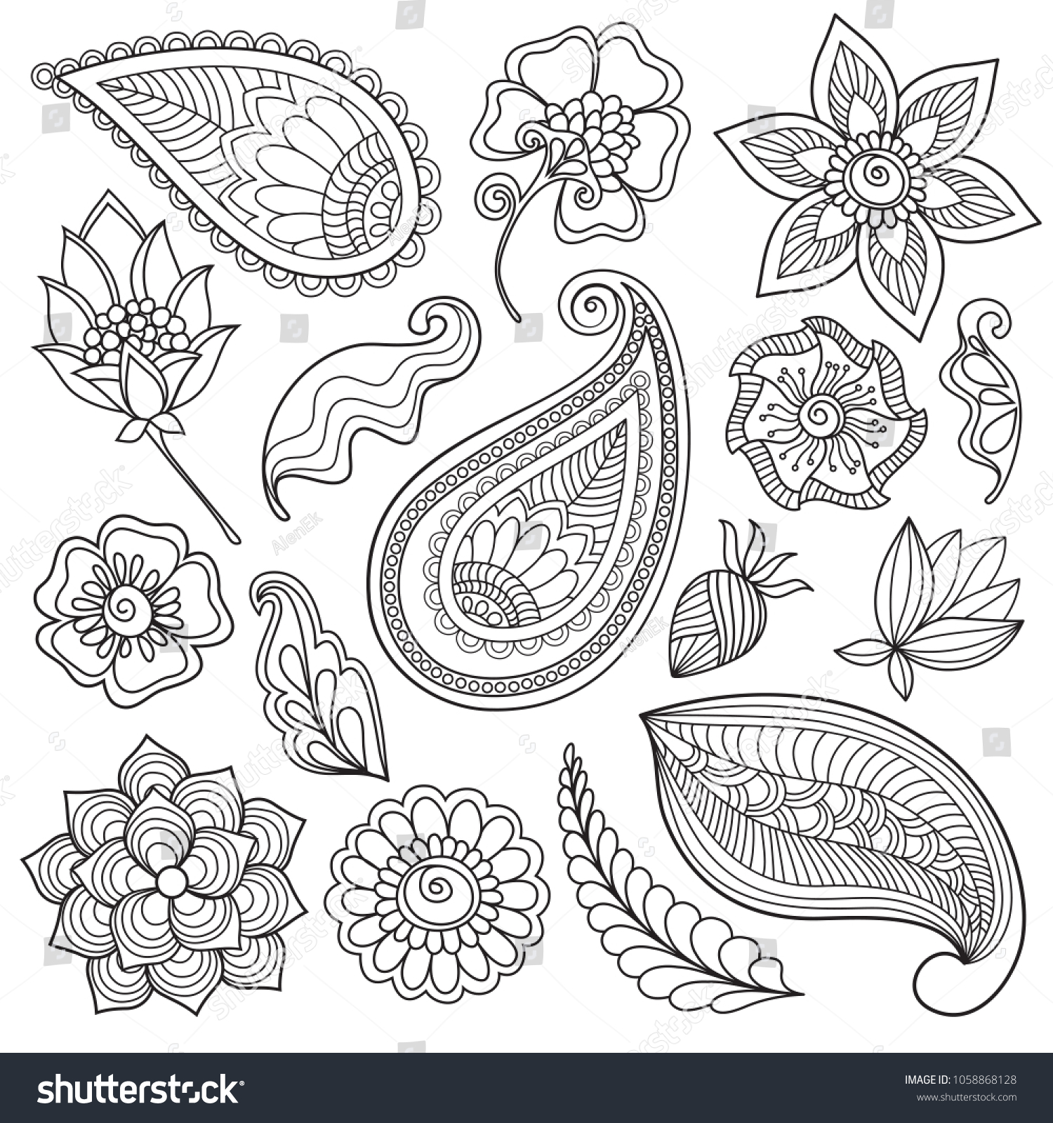 Set Floral Elements Magic Drawn Flowers Stock Vector (Royalty Free ...