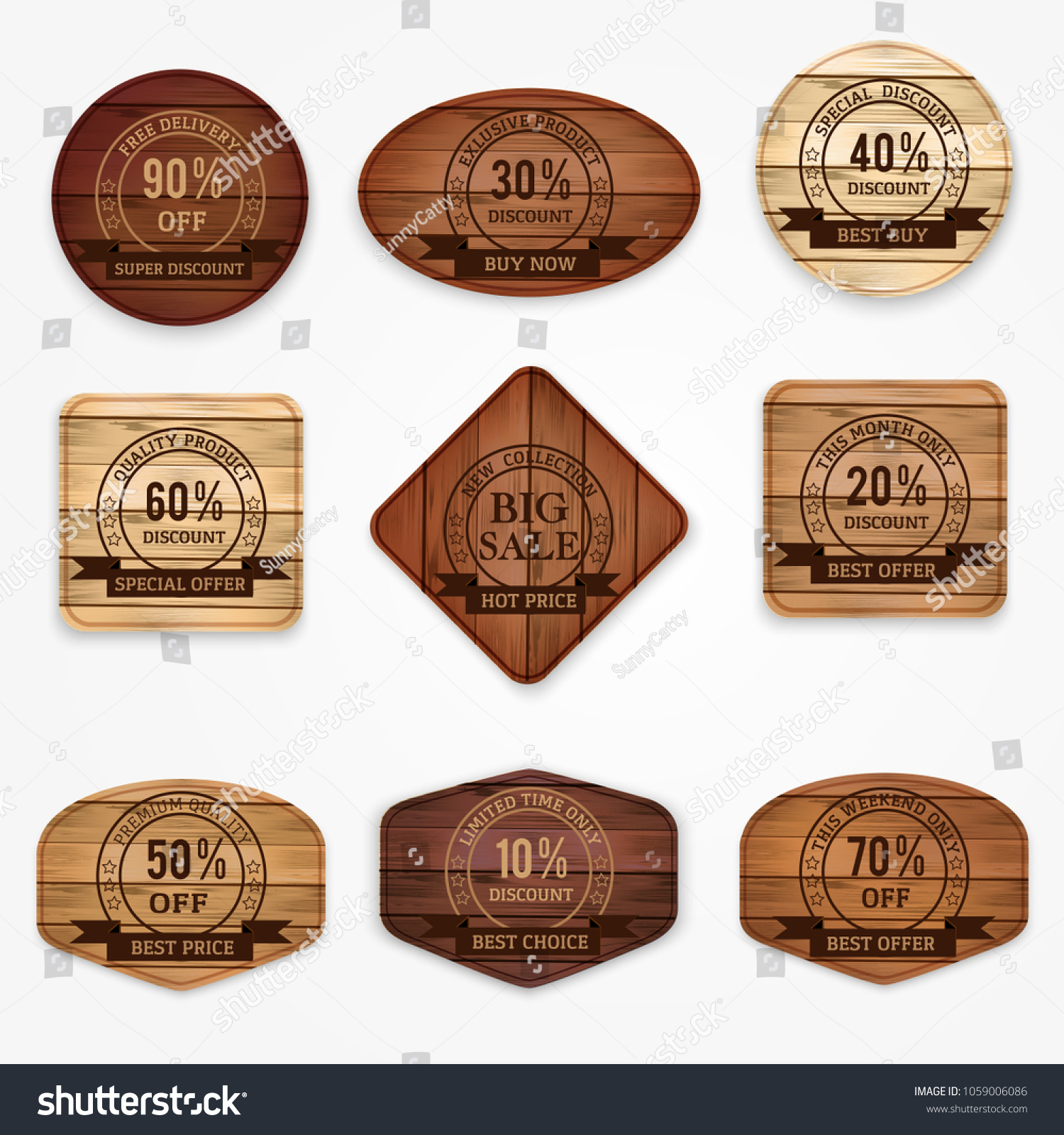 Wooden Sale Discount Banners Stickers Labels Stock Vector Royalty Free Shutterstock