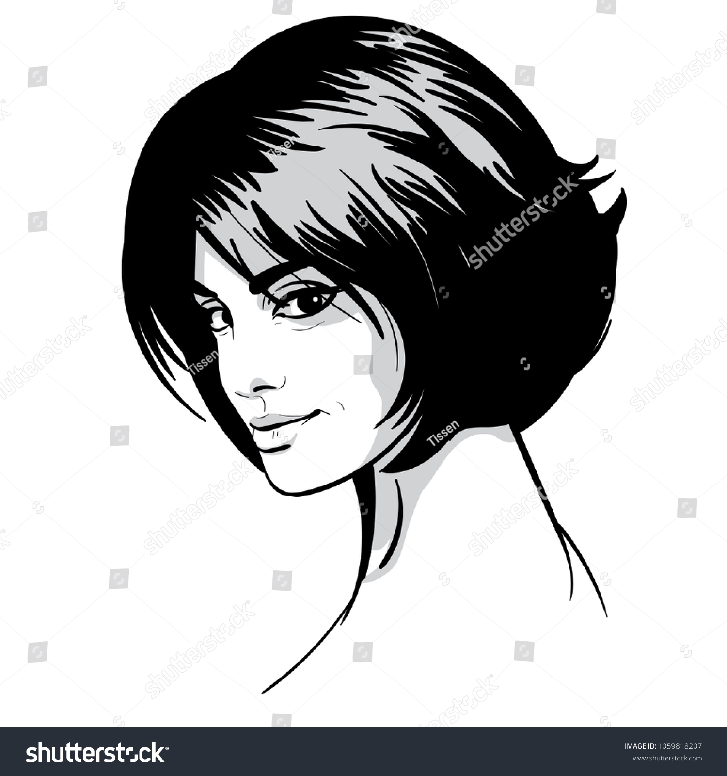 Beautiful Woman Portrait Bob Hairstyle Vector Stock Vector (Royalty ...