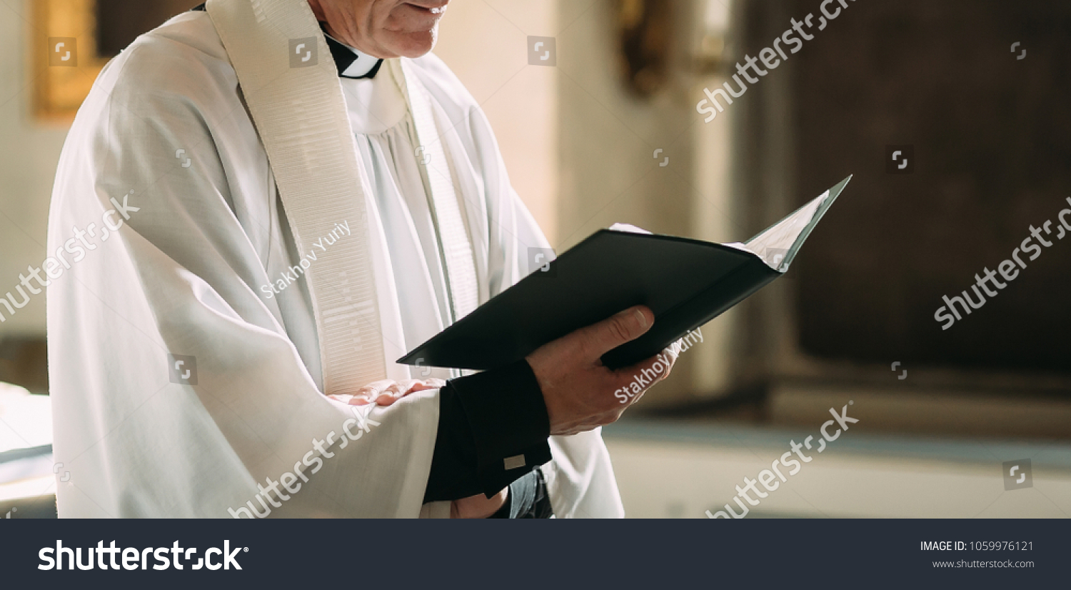 Catholic Wedding Ceremony Hands Priest Bible Stock Photo 1059976121 ...