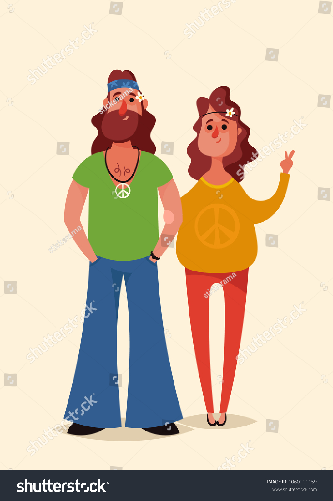 Funny Cartoon Characters Hippie Couple Vector Stock Vector (Royalty ...