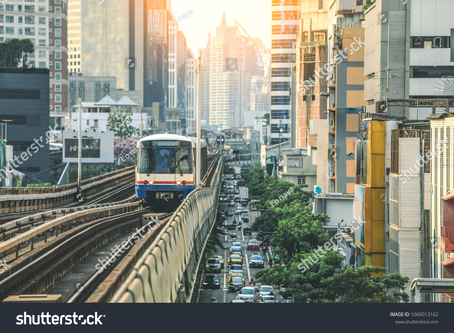 Bts Sky Train Running Downtown Bangkok Stock Photo 1060013162 Bts Sky Train Running Downtown Bangkok Stock Photo 1060013162