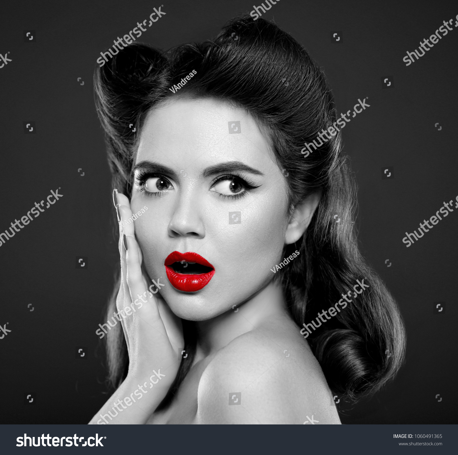 Pin Girl Red Lips Wow Face Stock Photo 1060491365 | Shutterstock