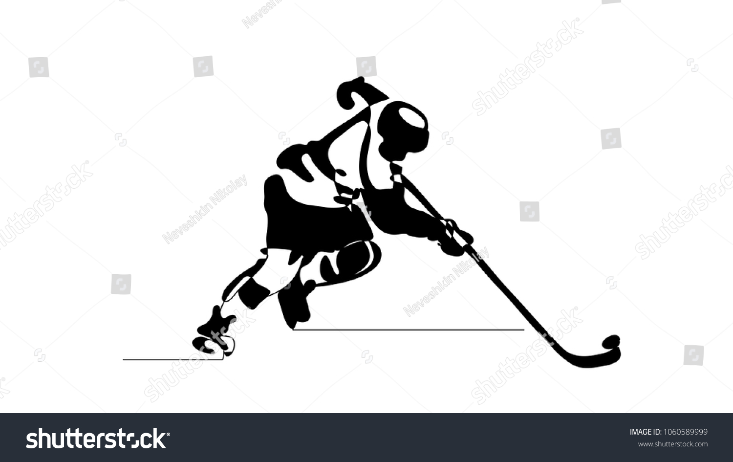 Black White Illustration Shows Hockey Player Stock Vector (Royalty Free ...