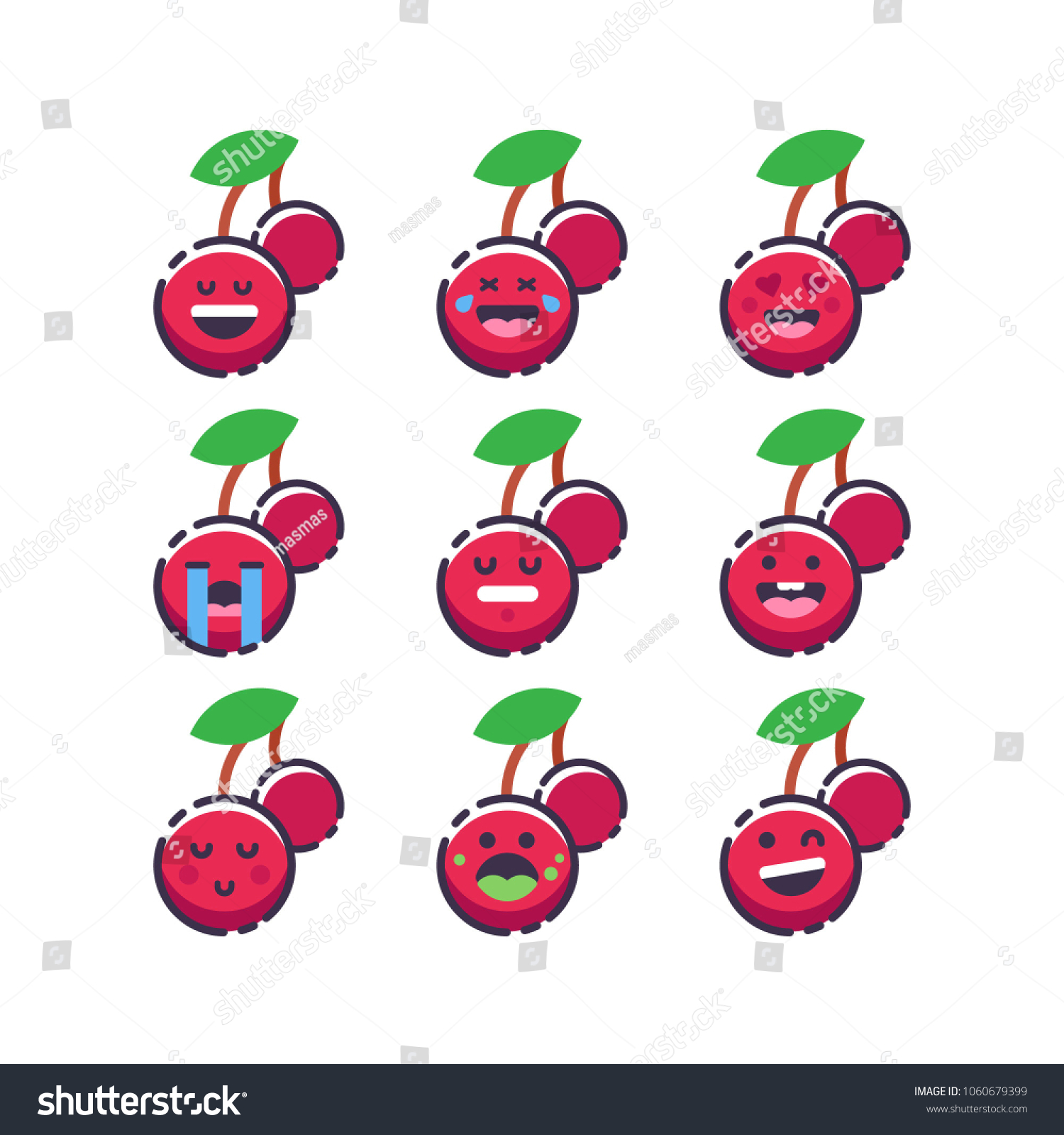 Cute Smiling Red Cherries Set Emoji Stock Vector Royalty Free 1060679399 Shutterstock