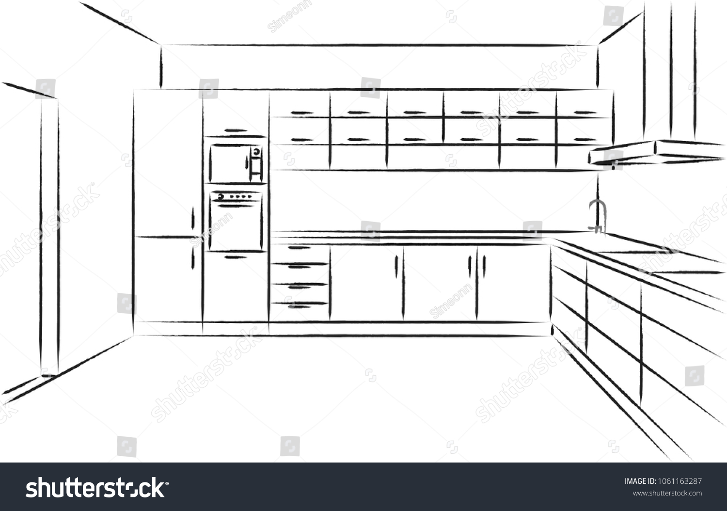 Kitchen Corner Sketch Modern Plan Interior Stock Vector (Royalty Free ...