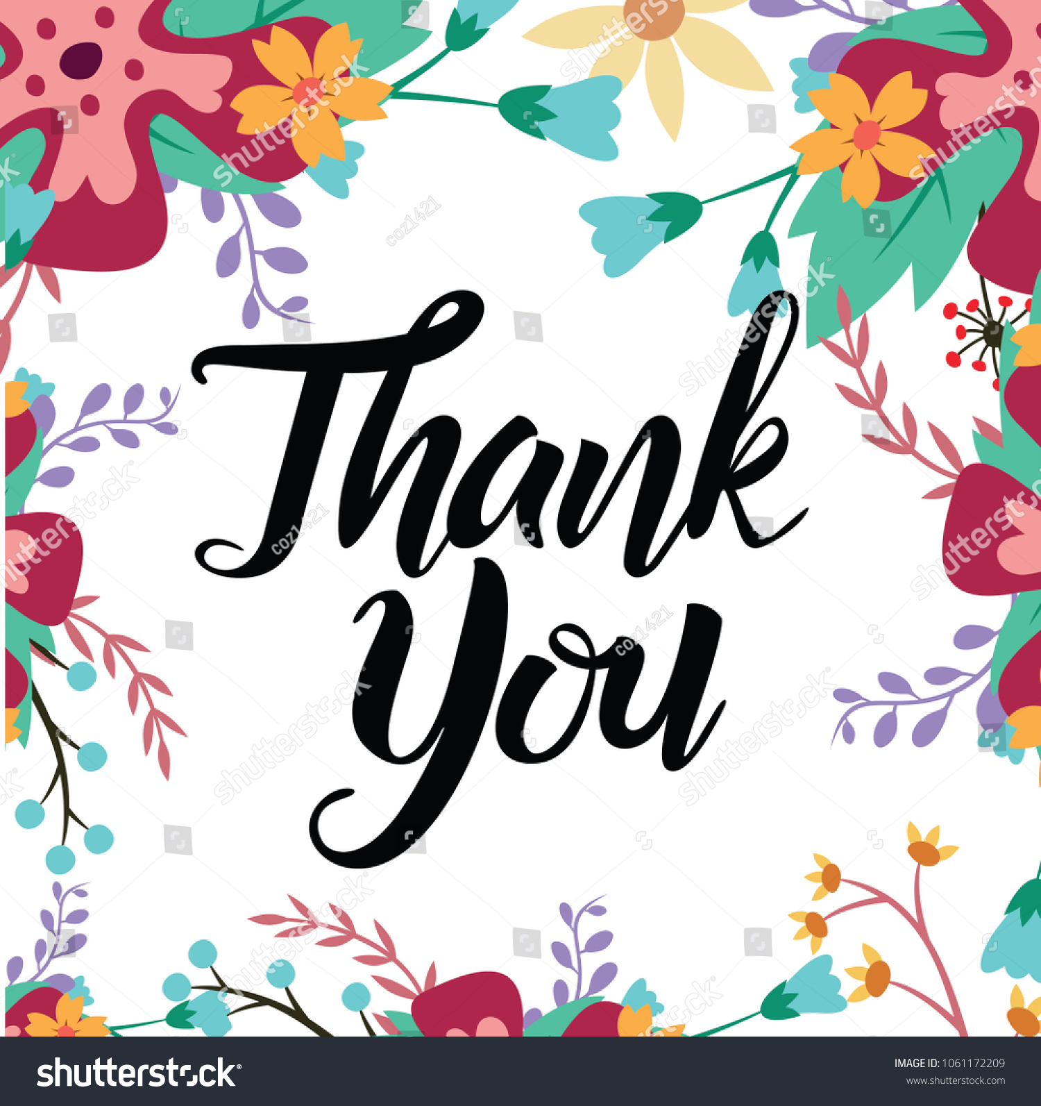 Thank You Card Floral Design Stock Vector (Royalty Free) 1061172209 ...