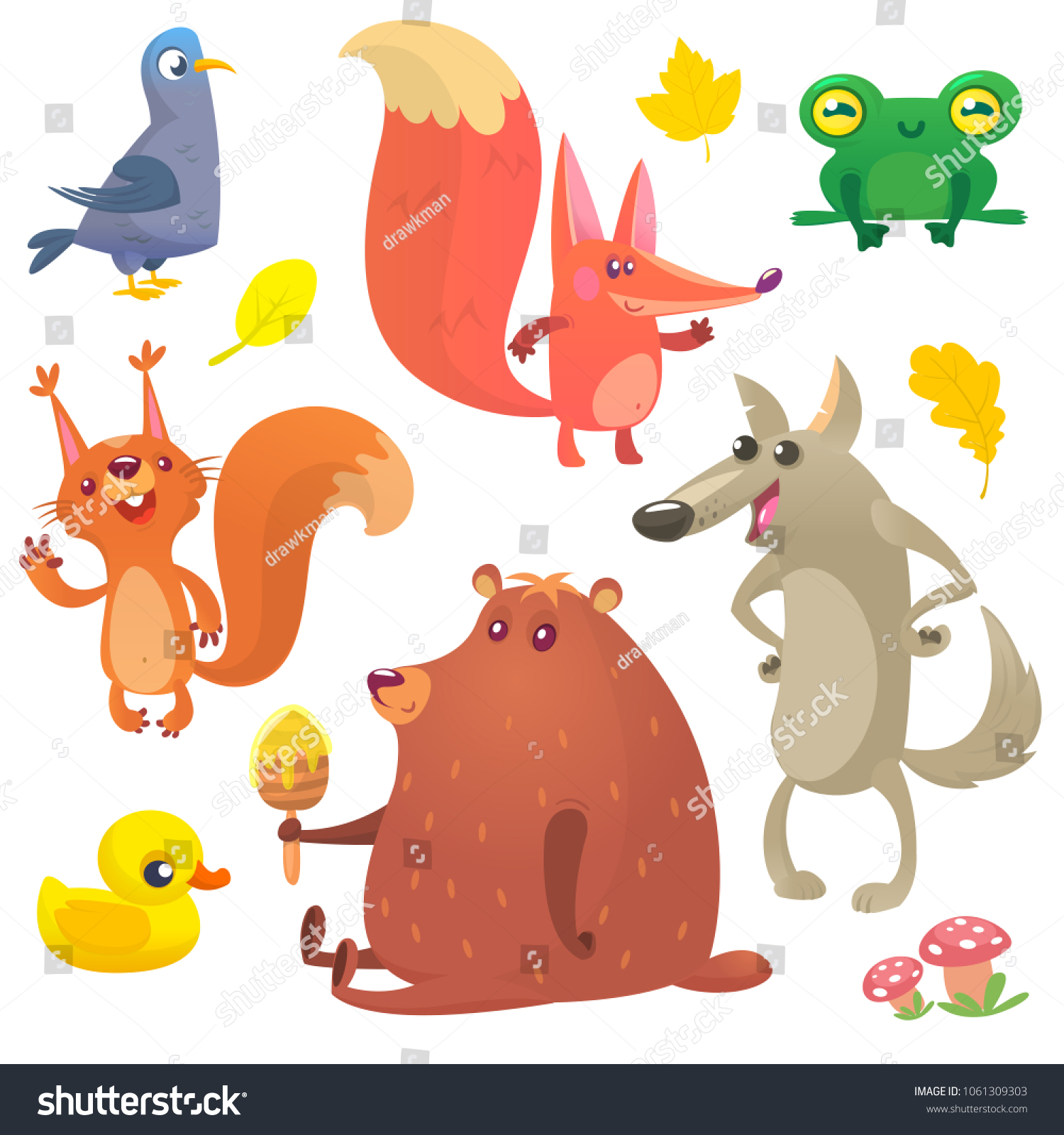 Cartoon Forest Animals Set Big Set Stock Illustration 1061309303 ...