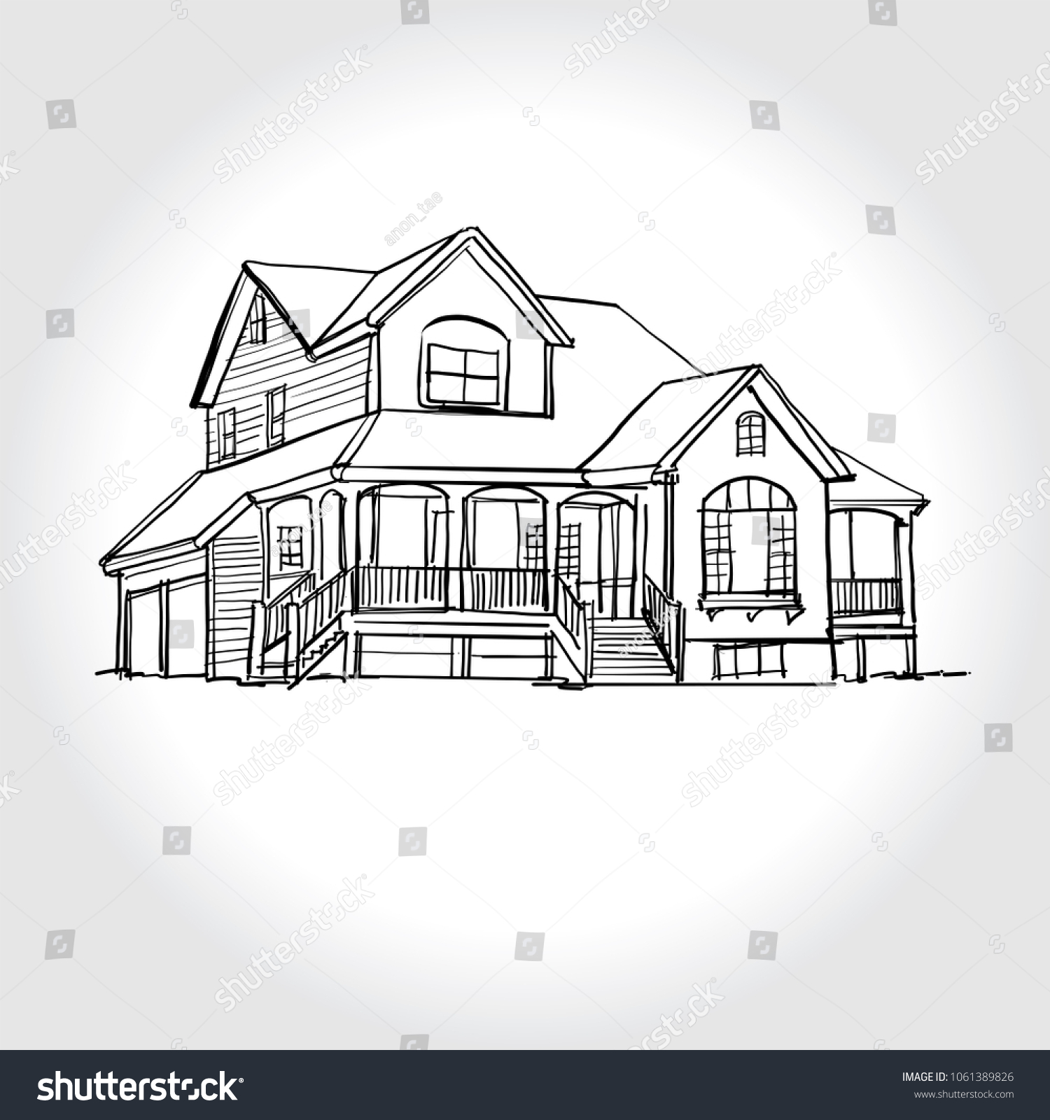 Sketch House Architecture Drawing Free Hand Stock Vector (Royalty Free ...