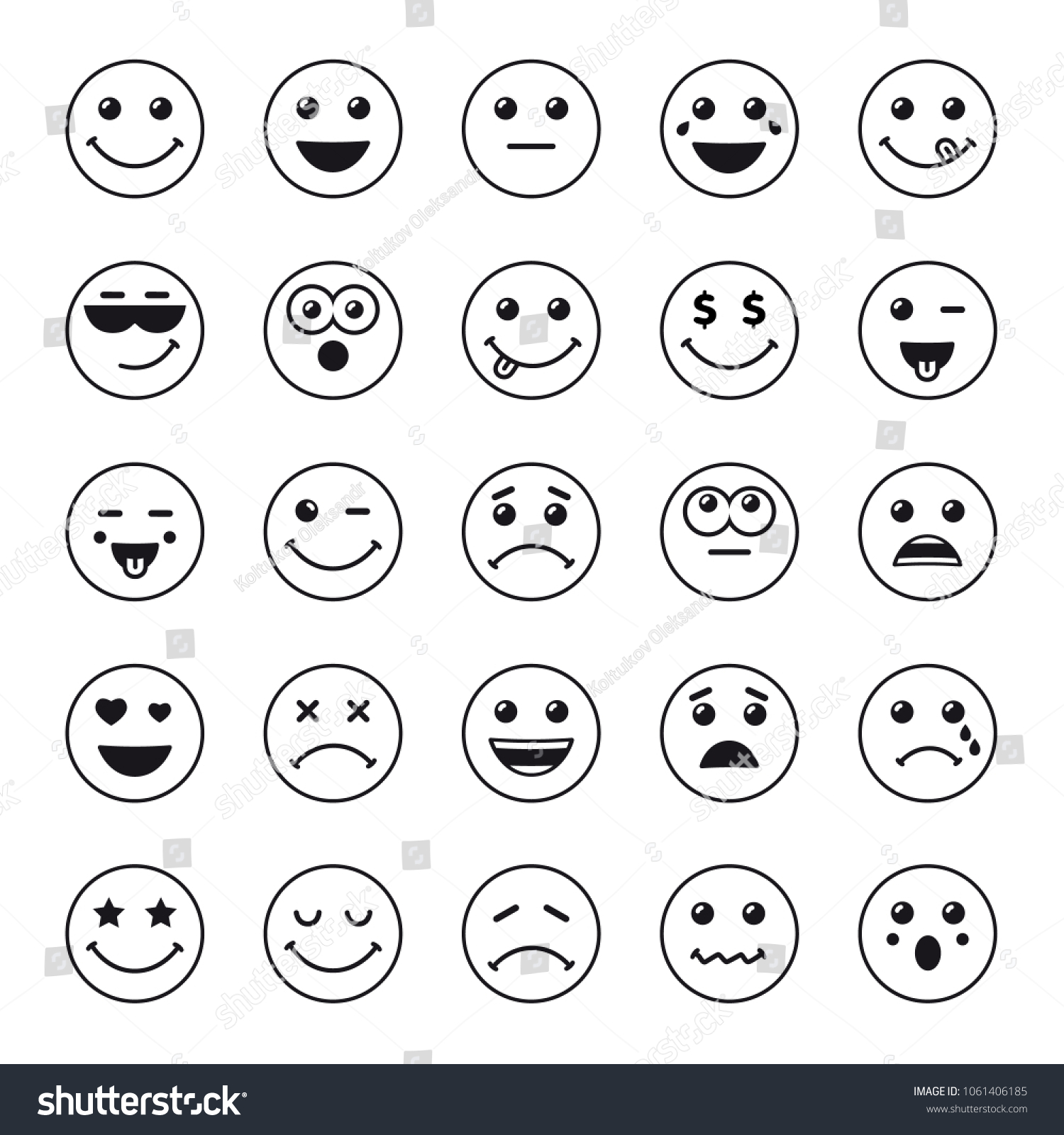 Set Line Art Round Emoticons Emoji Stock Vector (Royalty Free ...