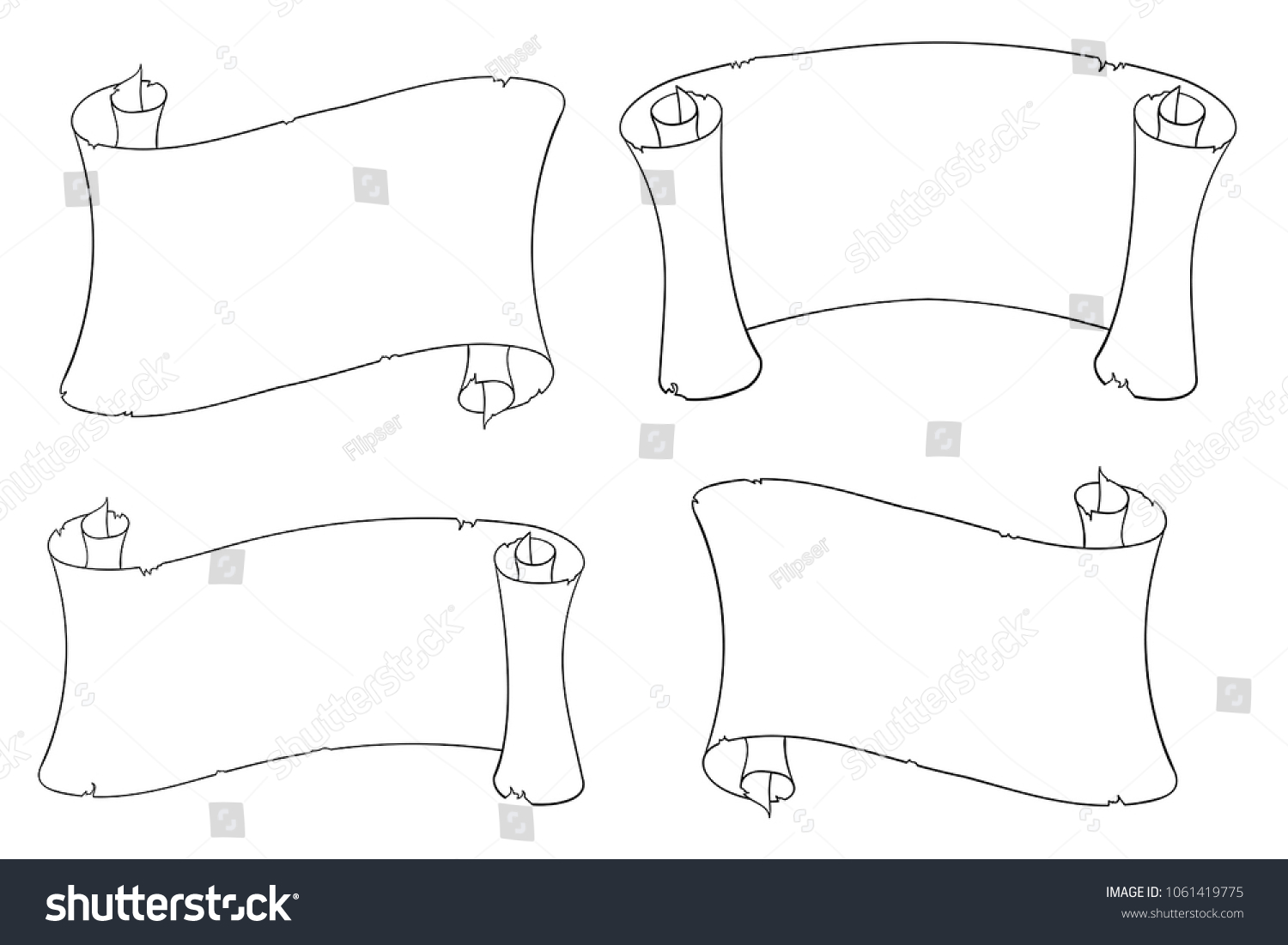 Paper Scrolls Outline Drawing Vector Illustration Stock Vector (Royalty ...