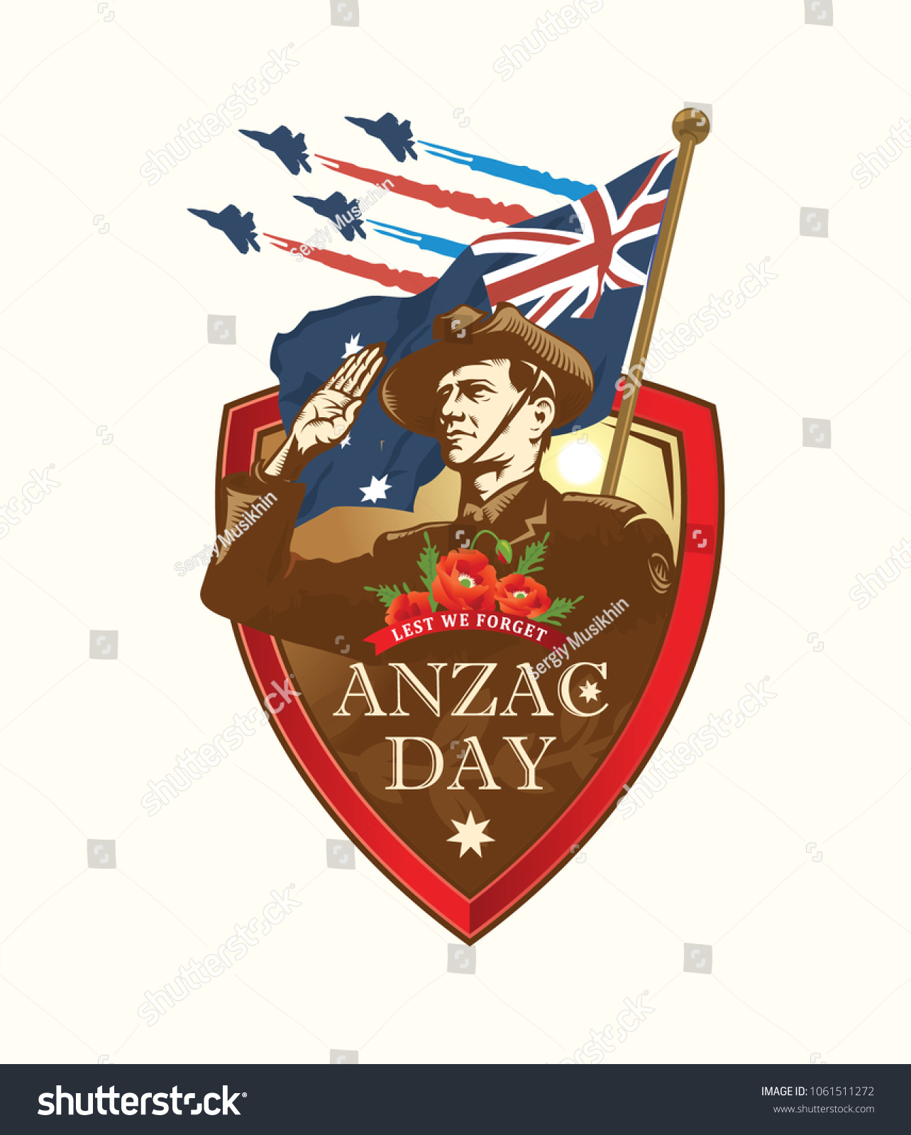 Anzac Day Soldier Salute Lest We Stock Vector (Royalty Free) 1061511272 ...