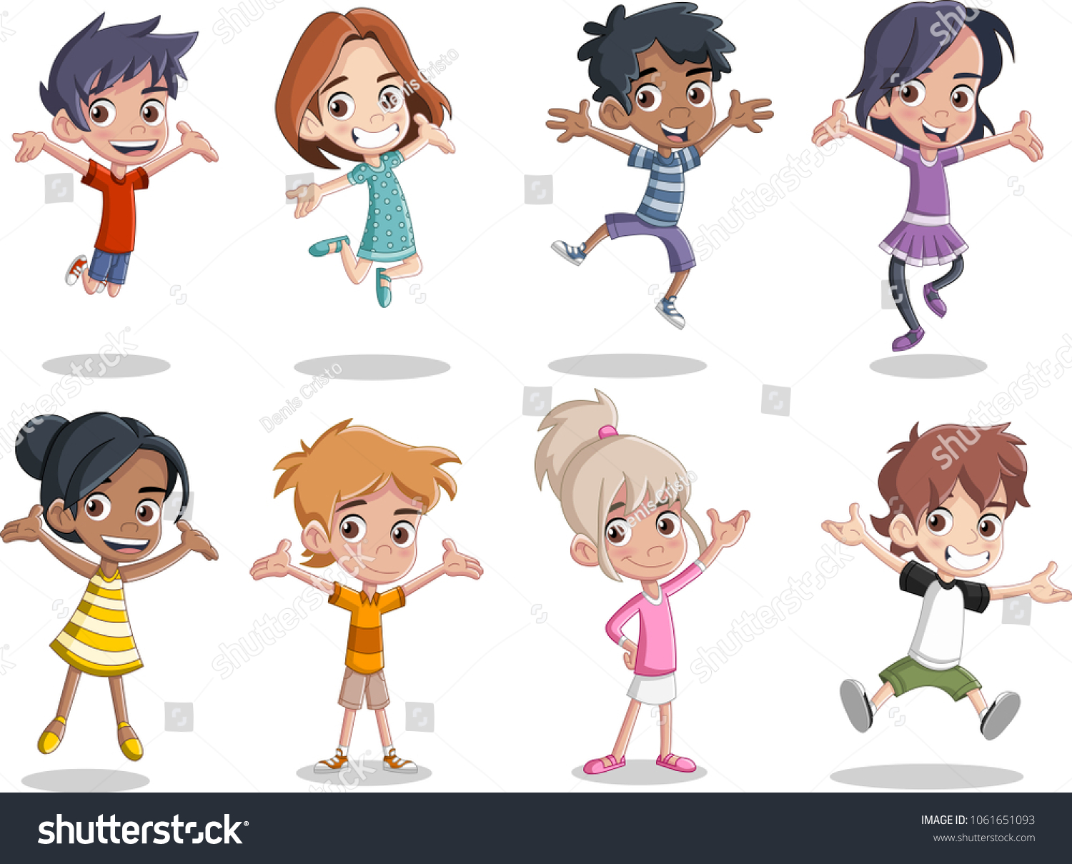 Group Happy Cartoon Kids Jumping Stock Vector (Royalty Free) 1061651093 ...