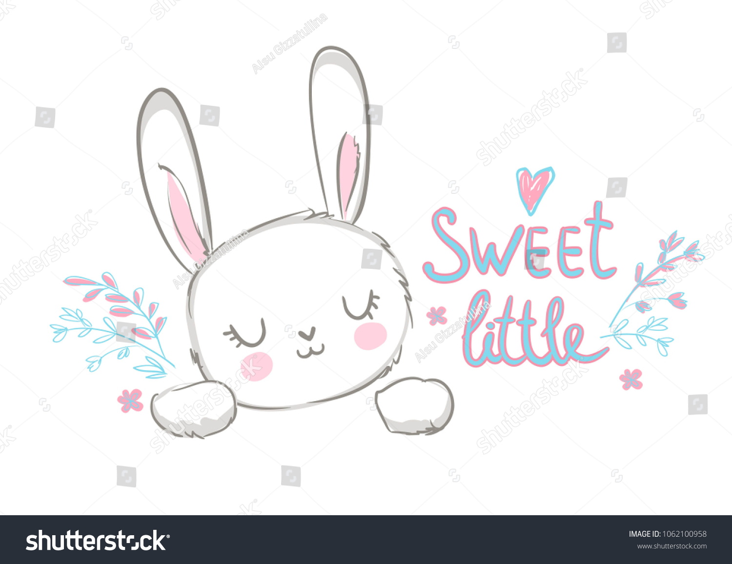 Hand Drawn Cute Rabbit Vector Illustration Stock Vector (Royalty Free ...