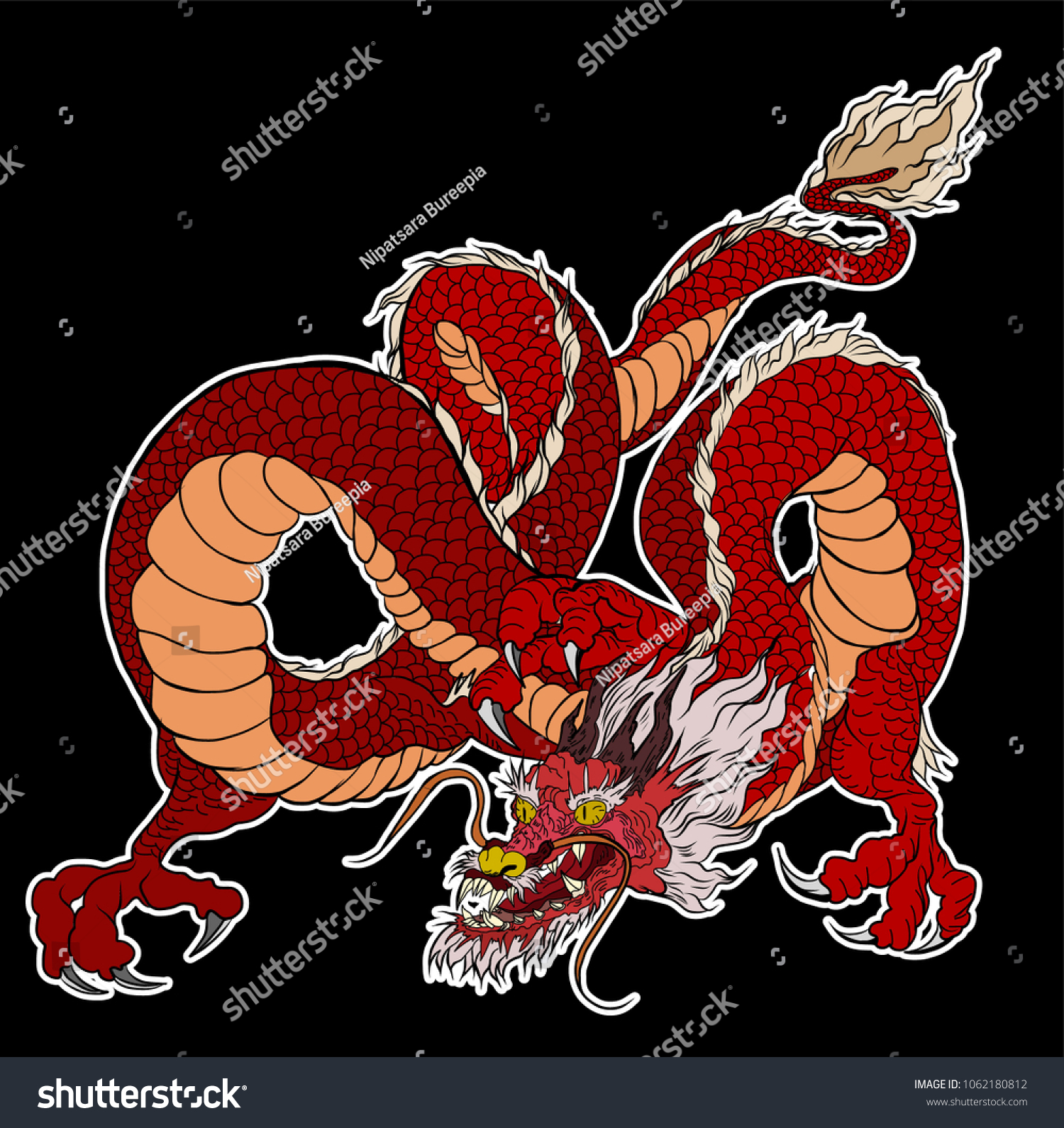 Japanese Old Dragon Sticker On Black Stock Vector (Royalty Free ...