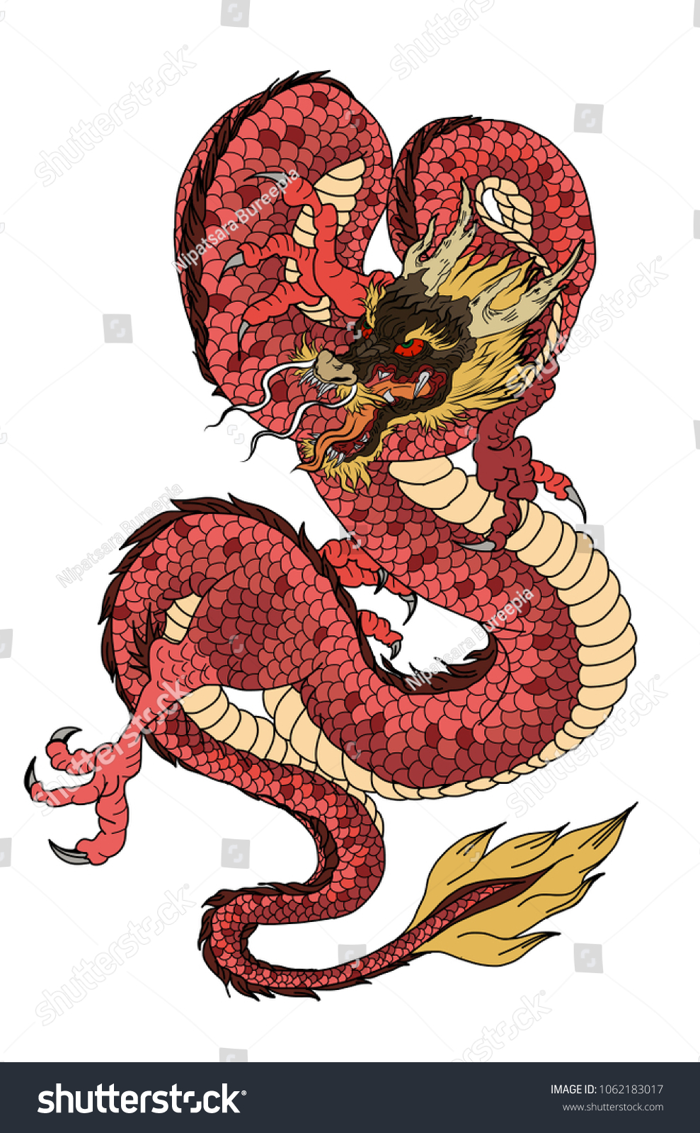 Hand Drawn Red Dragon Vector Printingjapanese Stock Vector (Royalty ...