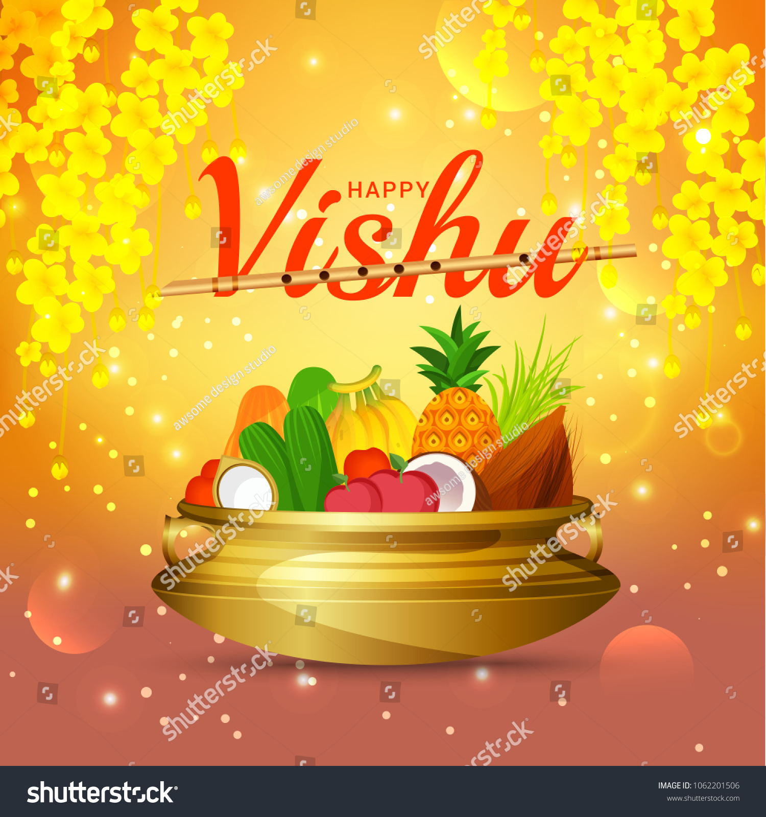 Fruits Vegetable Pot Festival Vishukkani Happy Stock Vector (Royalty ...