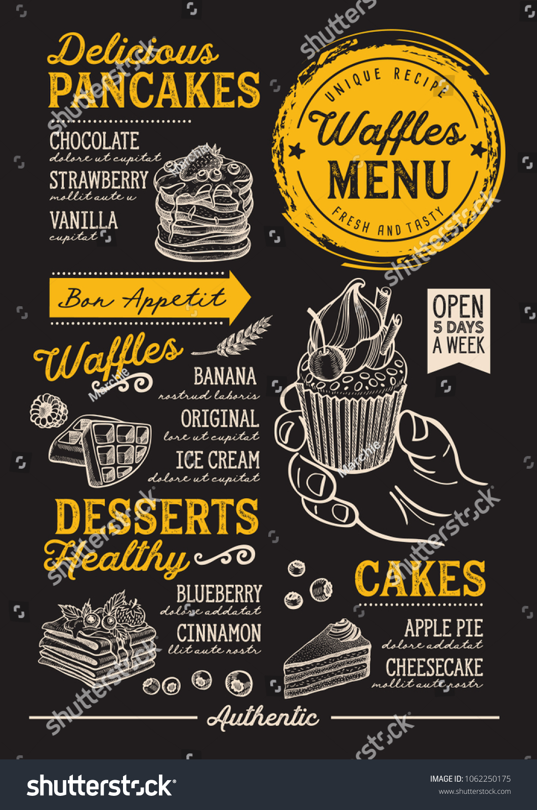 Waffles Crepes Restaurant Menu Vector Pancake Stock Vector (Royalty ...