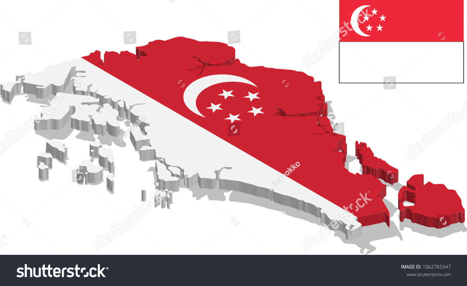 3d Isometric Map Singapore Flag Texture Stock Vector (Royalty Free ...