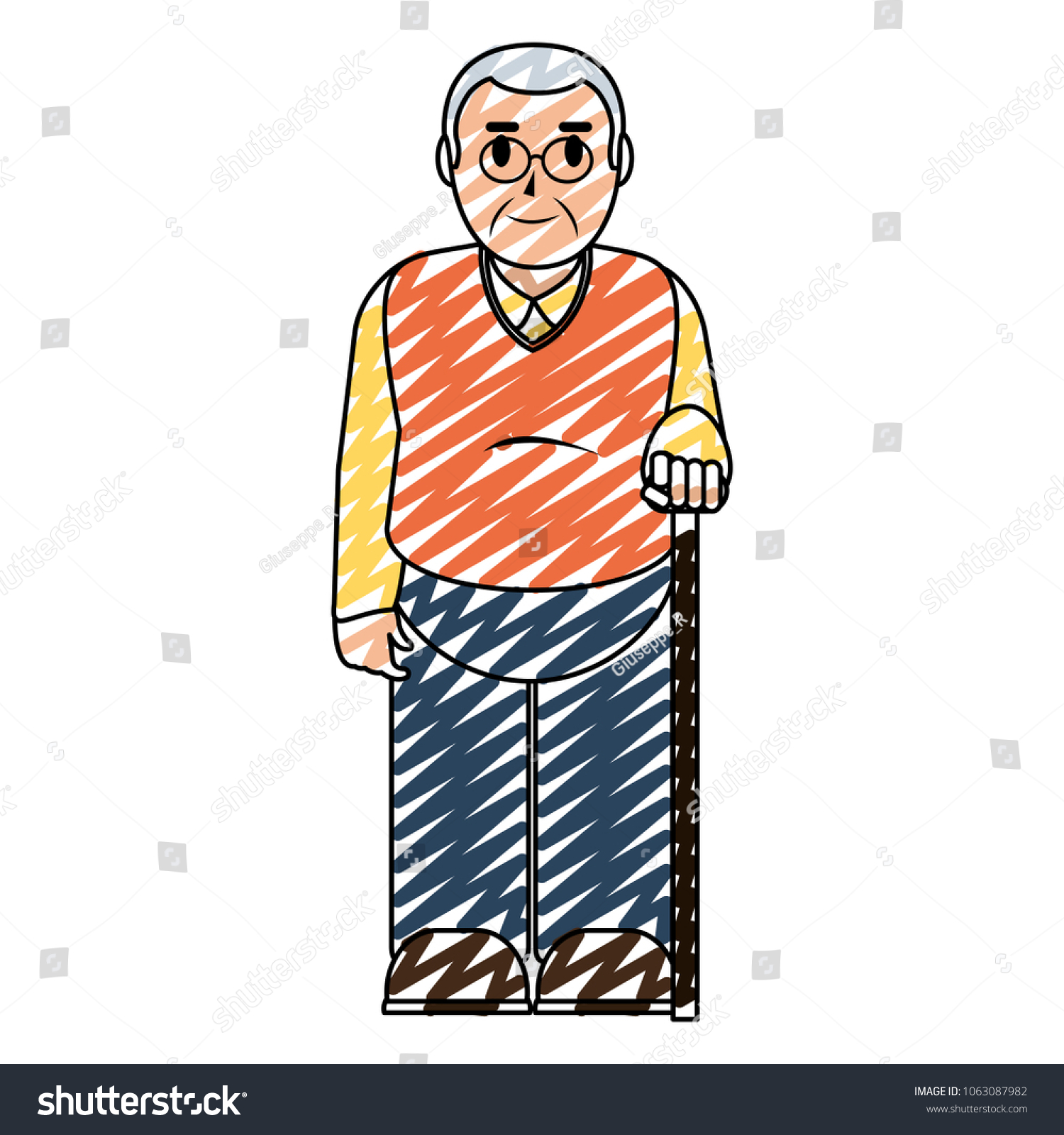 Doodle Old Man Glasses Walking Stick Stock Vector Royalty Free 1063087982 Shutterstock 