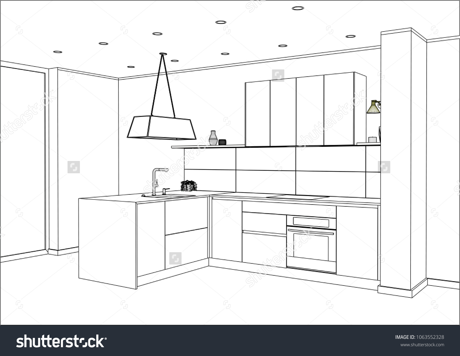 3d Vector Sketch Modern Kitchen Design Stock Vector (Royalty Free ...