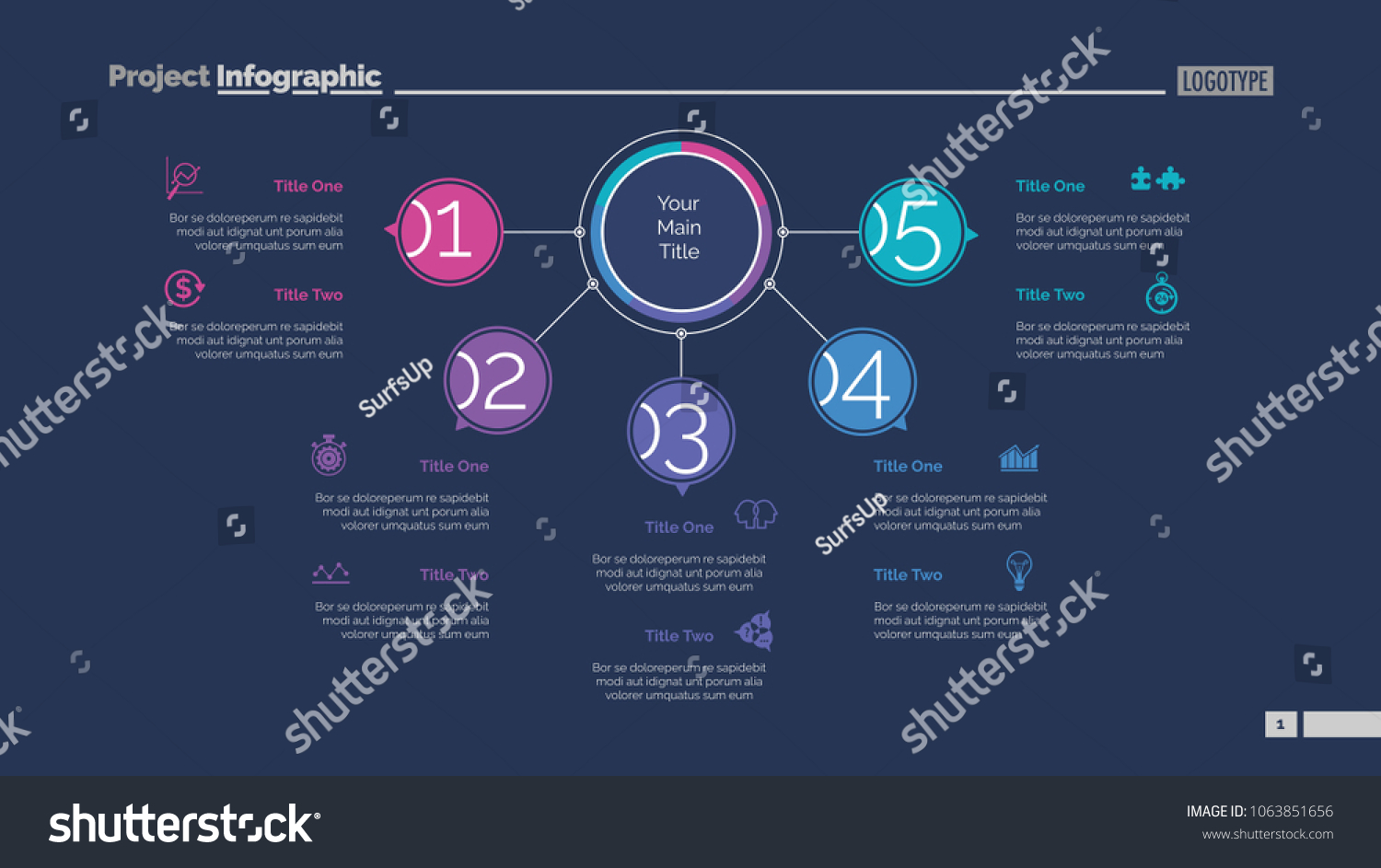 Five Points Process Chart Slide Template Stock Vector (Royalty Free ...