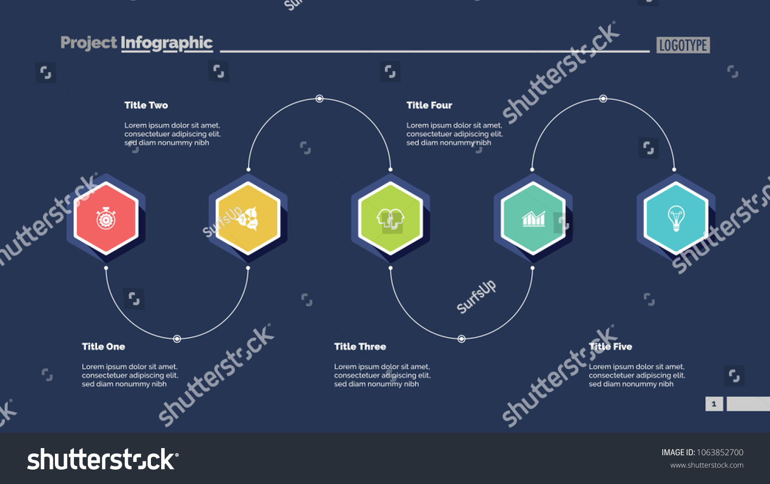 Five Step Process Diagram Slide Template Stok Vektör Telifsiz 1063852700 Shutterstock 3197