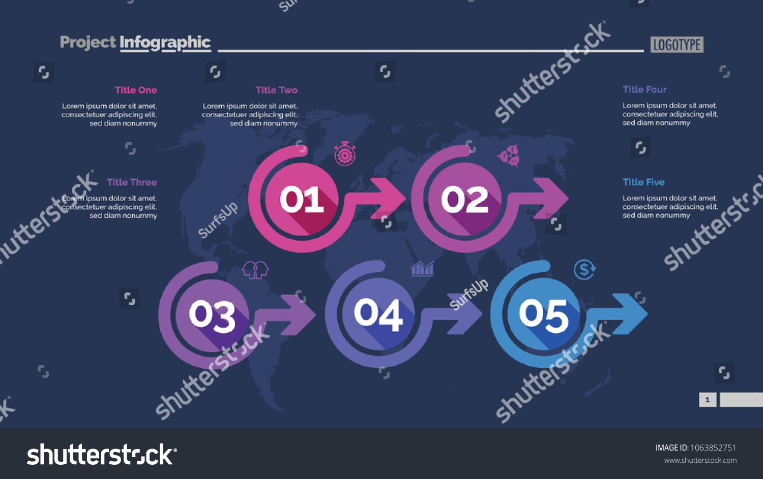 Five Options Process Chart Slide Template Stock Vecto 7475