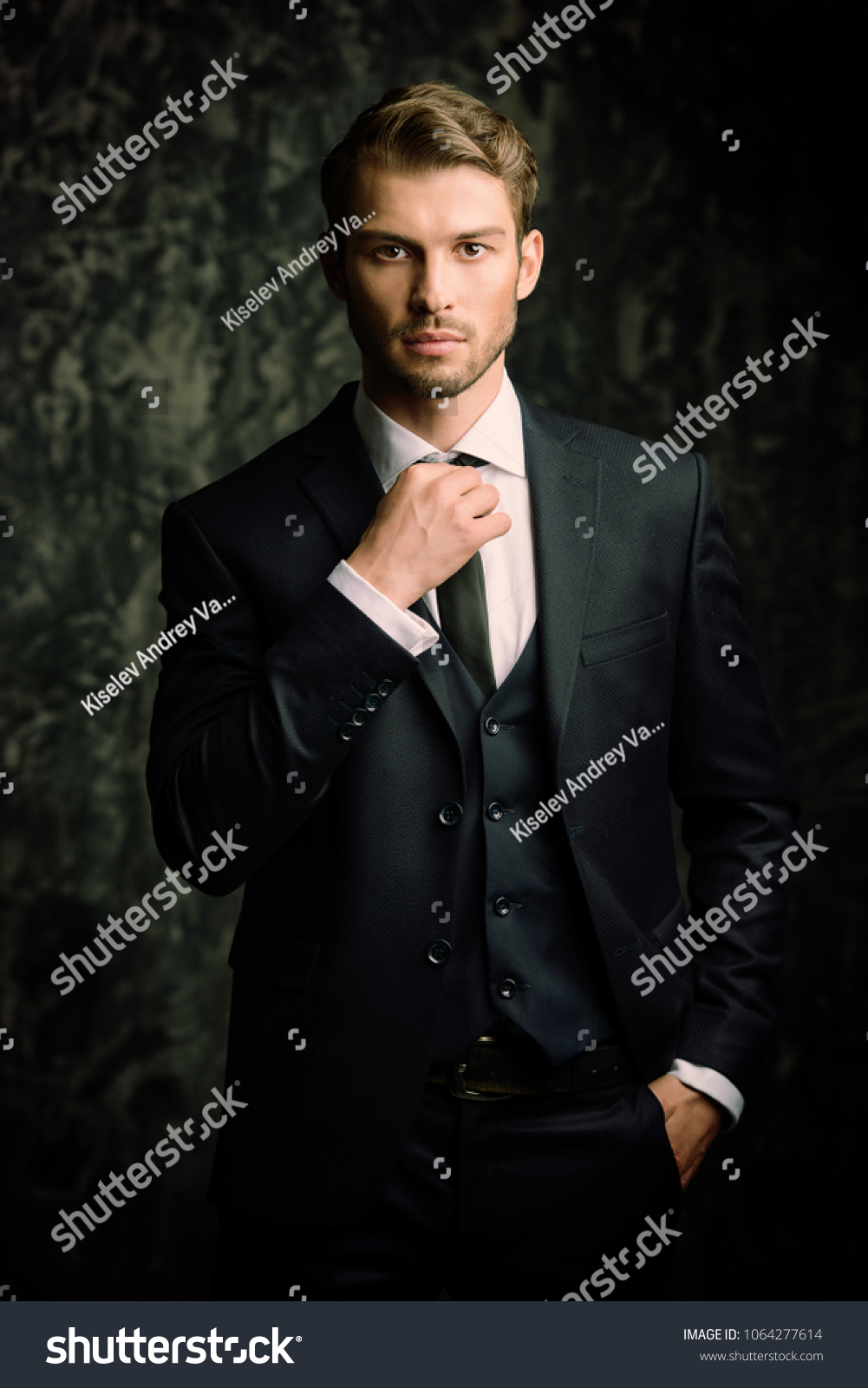 Portrait Handsome Man Elegant Suit On Stock Photo 1064277614 