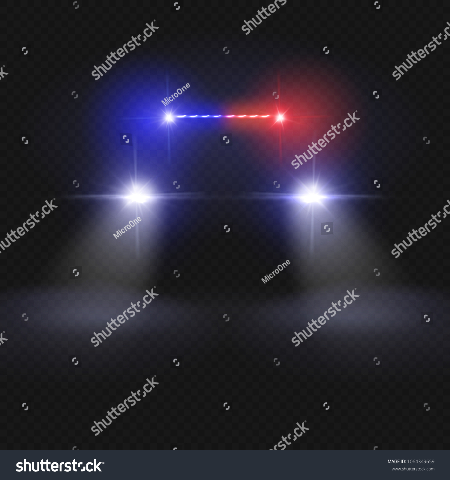 Police Car Headlight Beams Isolated On Stock Vector (Royalty Free ...