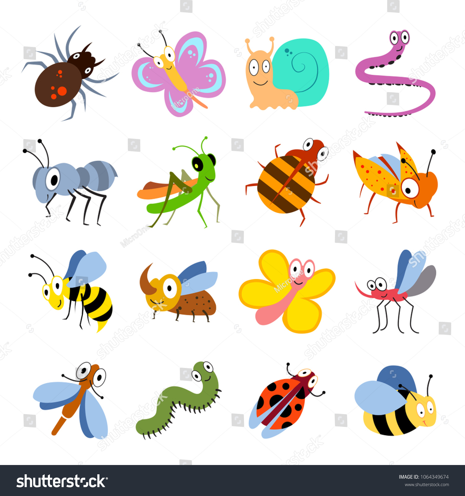 Cute Funny Bugs Insects Vector Collection Stock Vector (Royalty Free ...