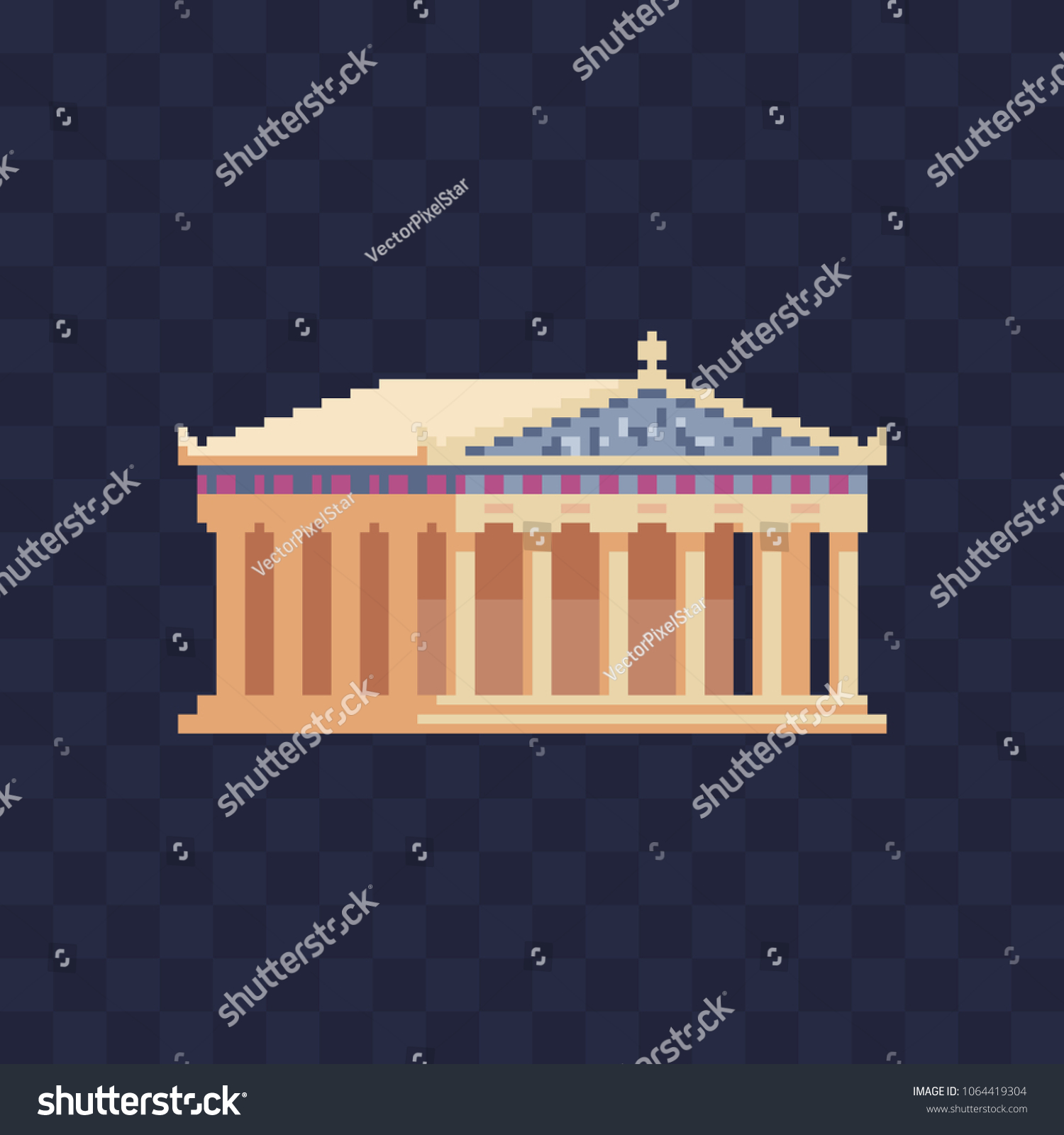 Vektor Stok Greek Temple Columns Pixel Art Icon Tanpa Royalti 8504