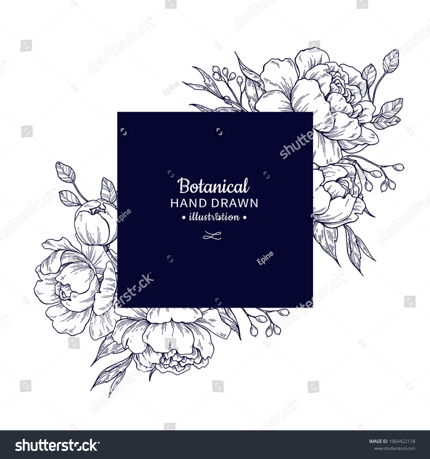 Vintage Flower Vector Square Frame Drawing Stock Vector (Royalty Free ...