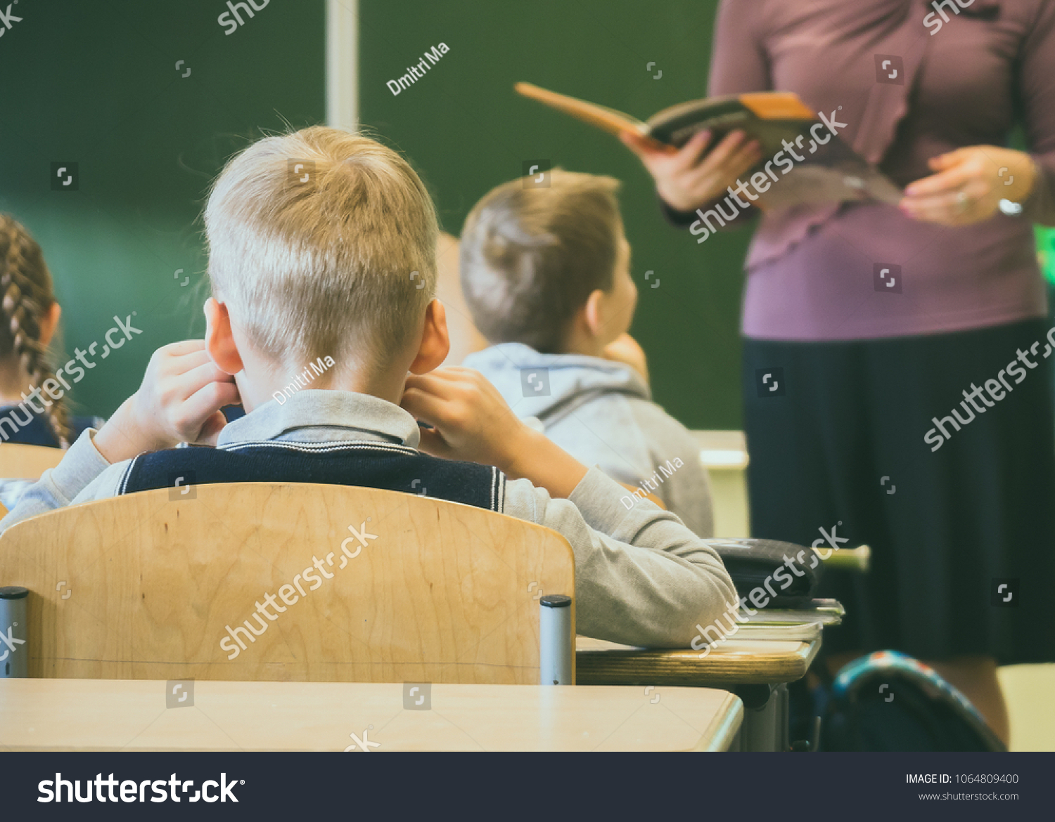 Children Teacher Class School Back View Stock Photo 1064809400 