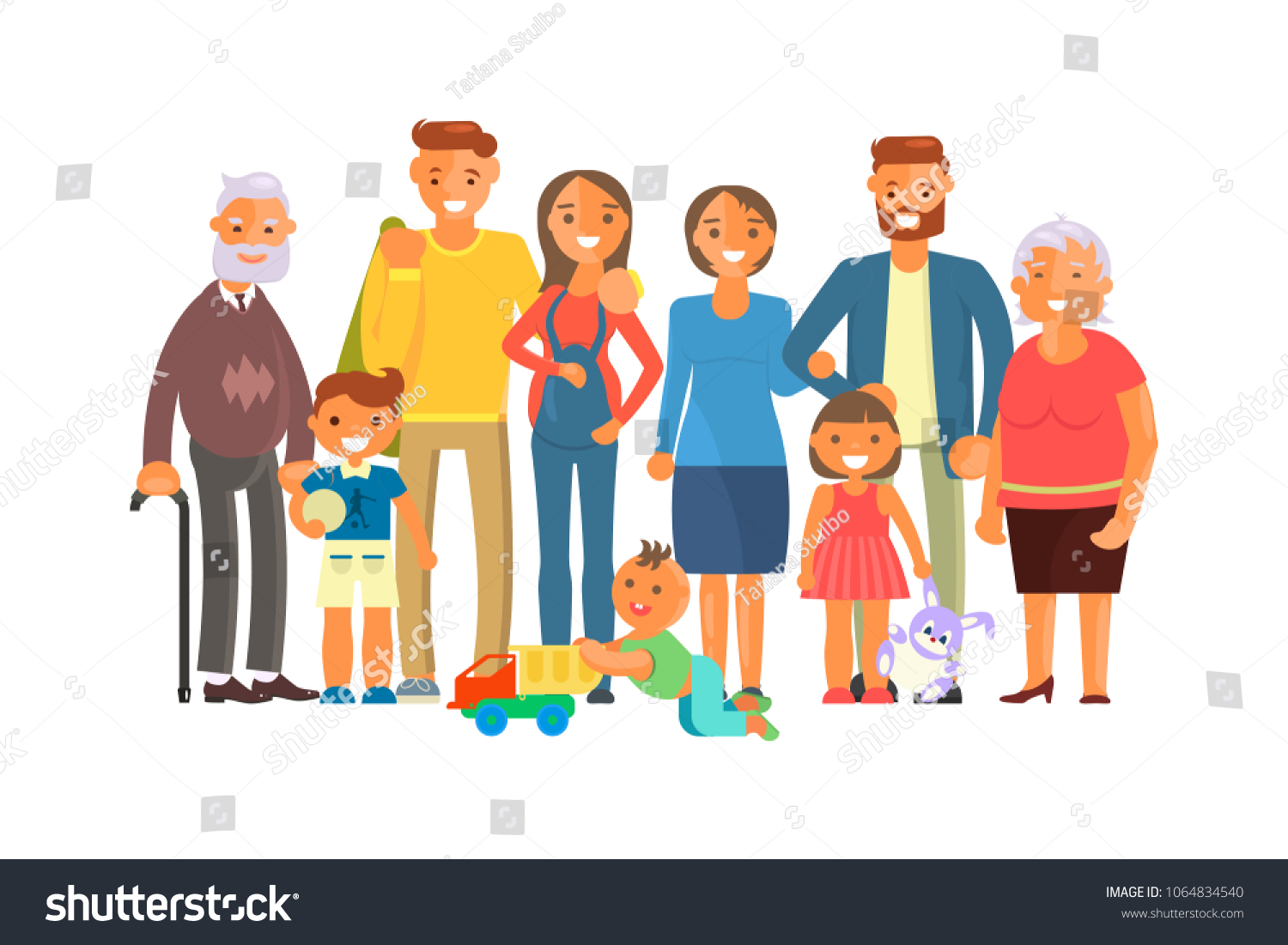 Big Family Portrait Including Kids Parents Stock Illustration ...