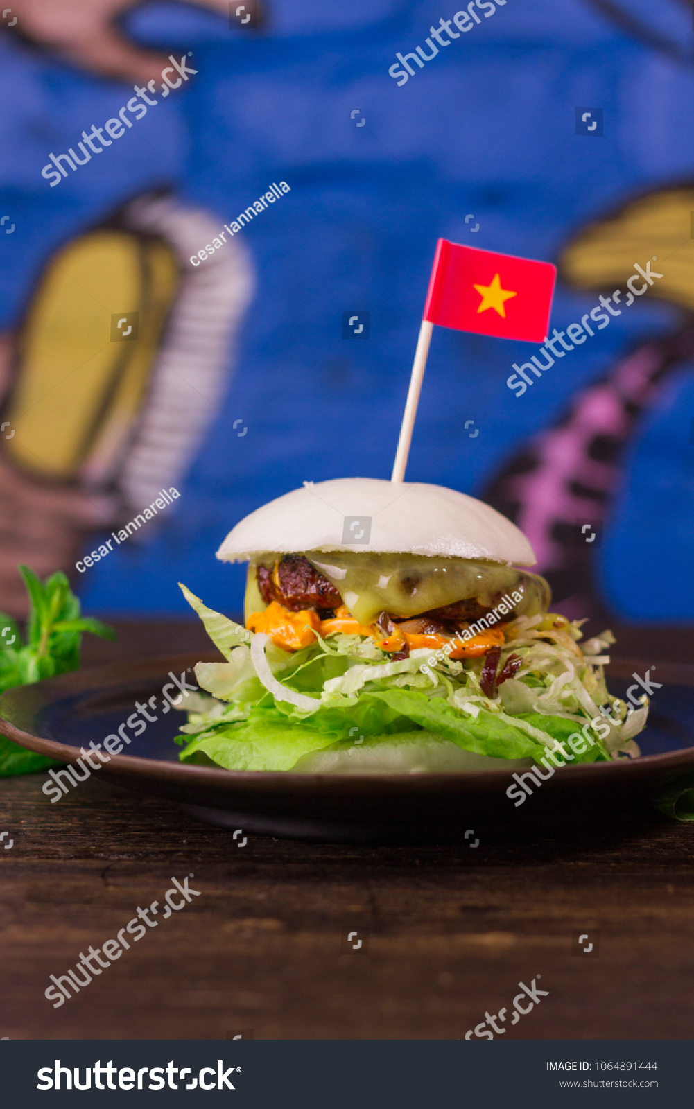 Beef Melted Cheese Vietnamese Bao Burger Stock Photo 1064891444