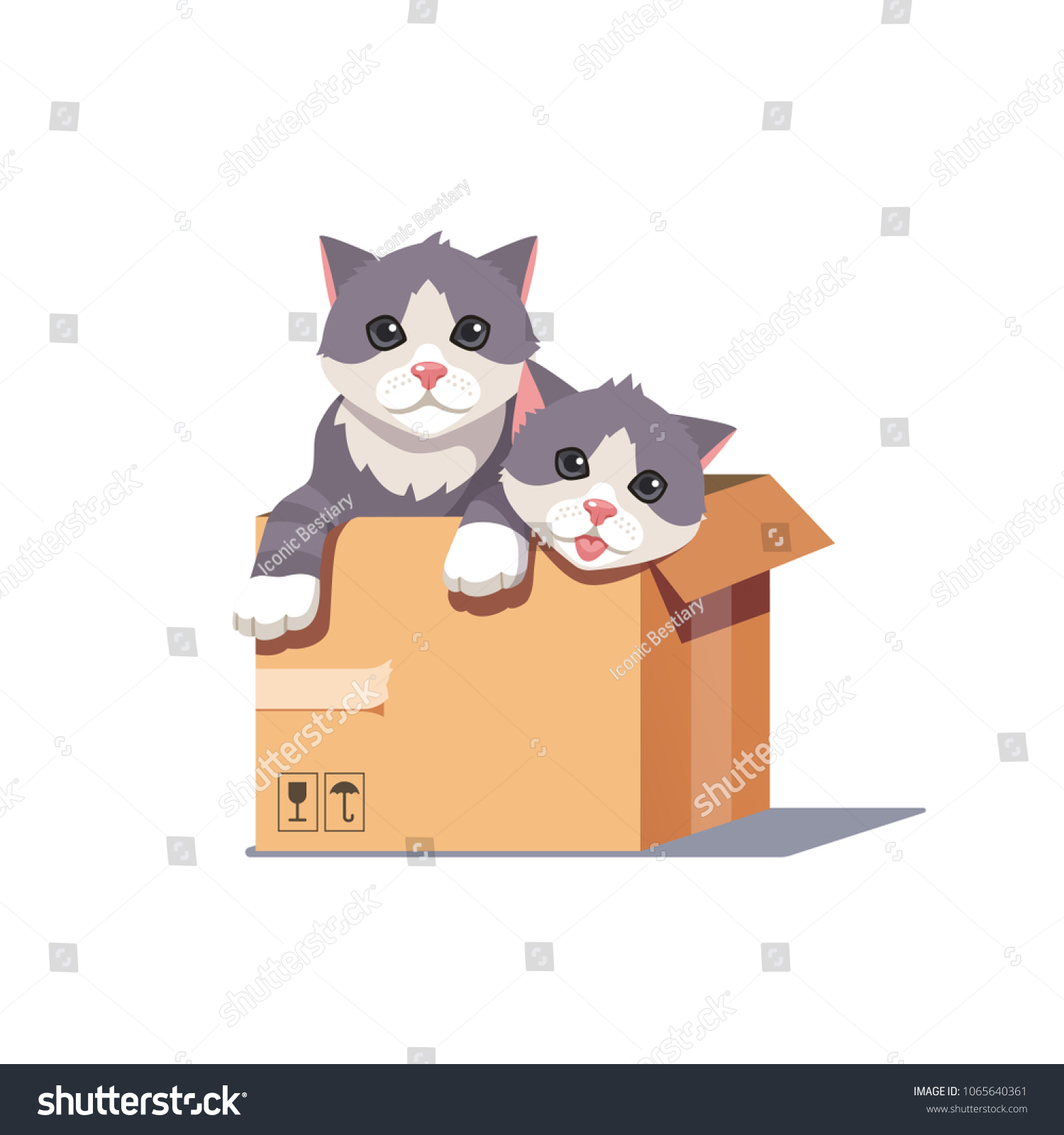 Кот в картонной коробке Векторная