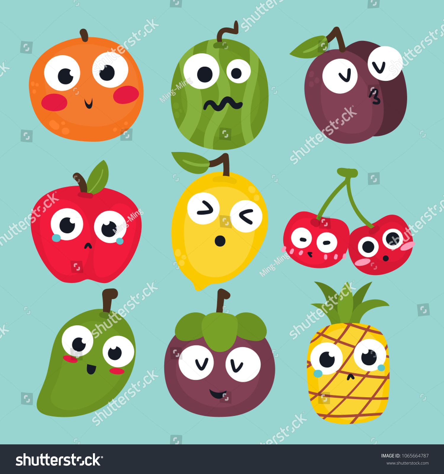 Cartoon Fruit Collection Stock Vector (Royalty Free) 1065664787 ...