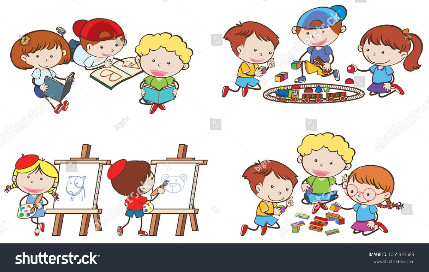 Kids Doing Different Activities Illustration Stock Vector (Royalty Free ...