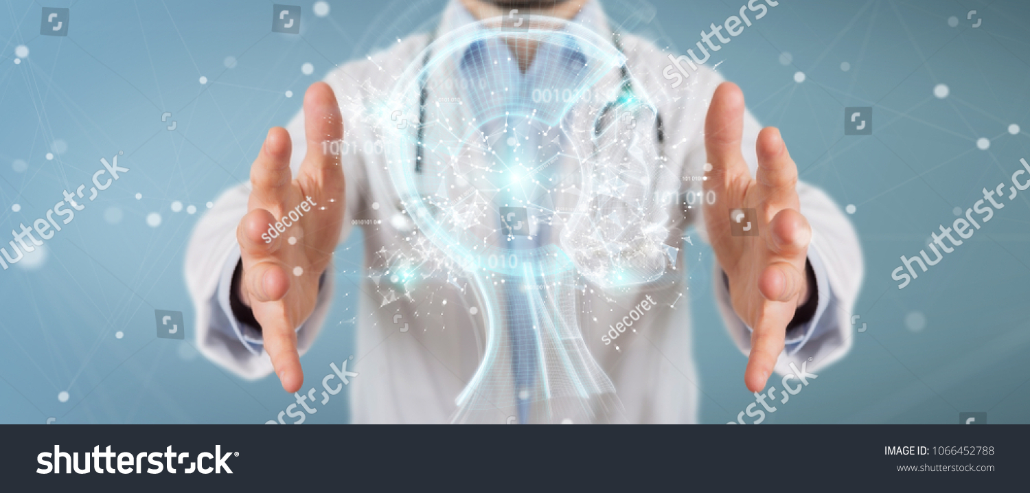 Doctor On Blurred Background Using Digital Stock Photo 1066452788 ...