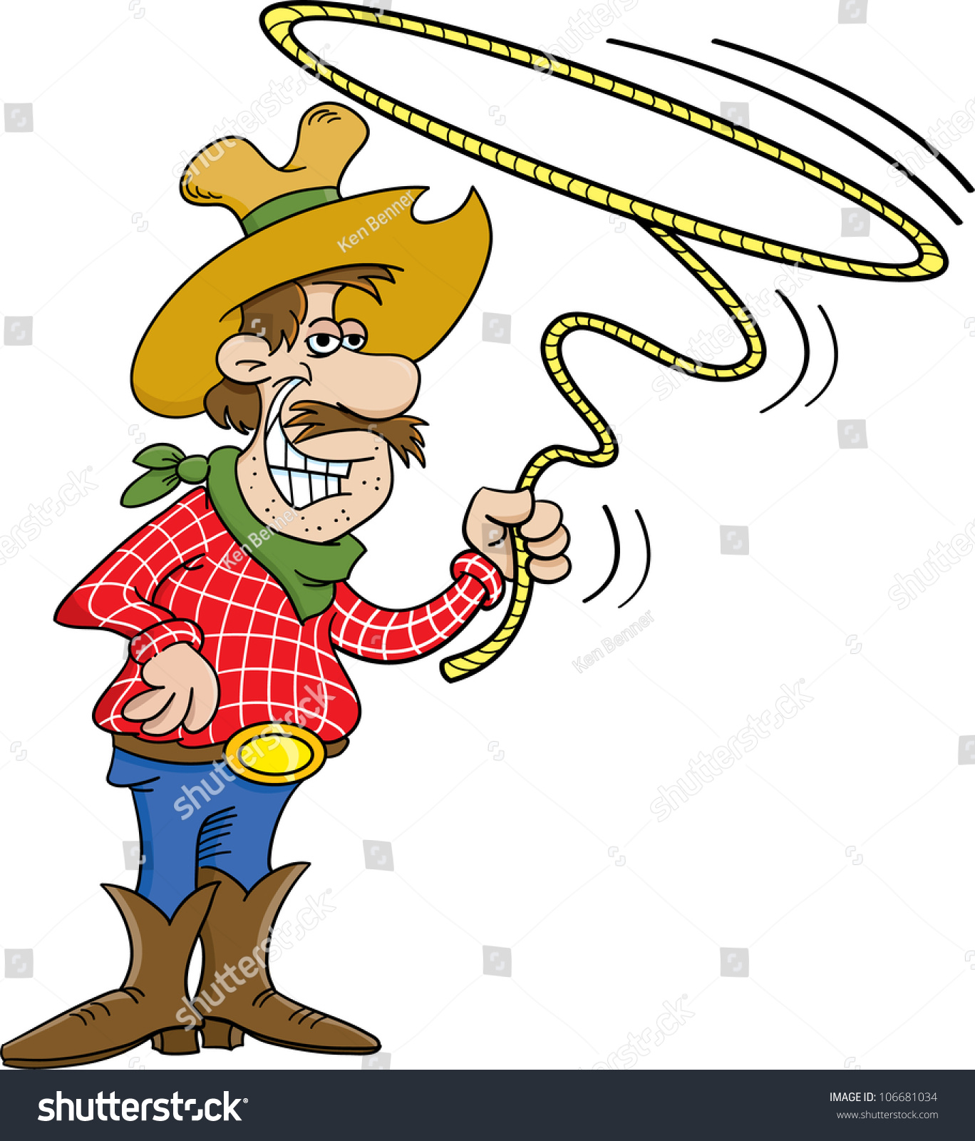 Cartoon Illustration Cowboy Twirling Lasso Stock Vector (Royalty Free ...