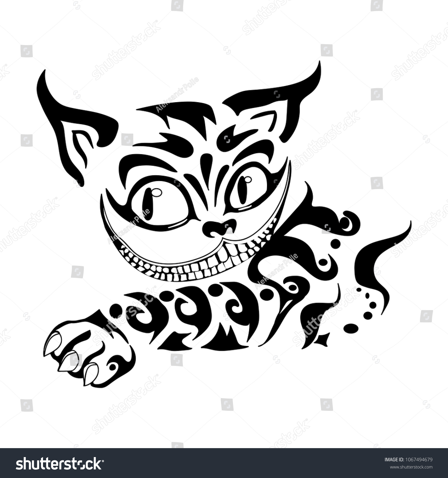 Тату Чеширский кот эскизы черно белые