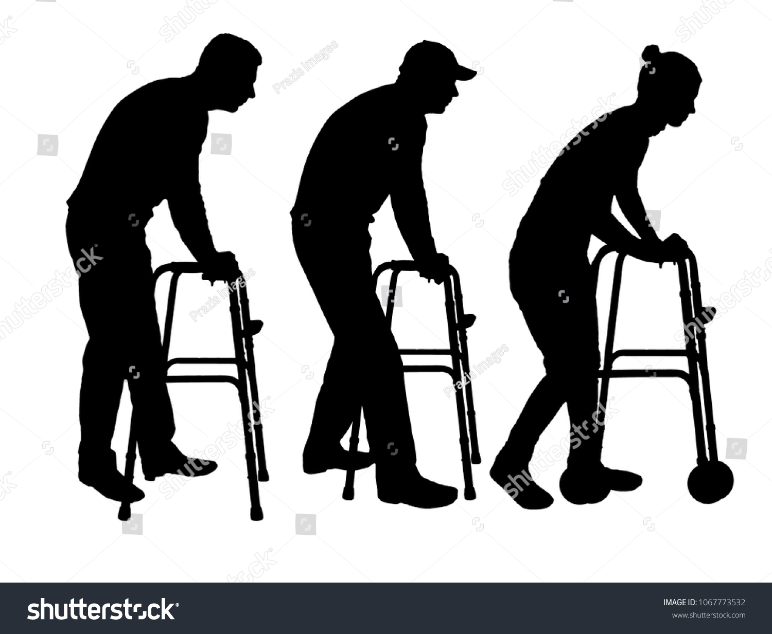 Silhouette Vector Disabled Man Woman Walking Stock Vektor Royaltyfri