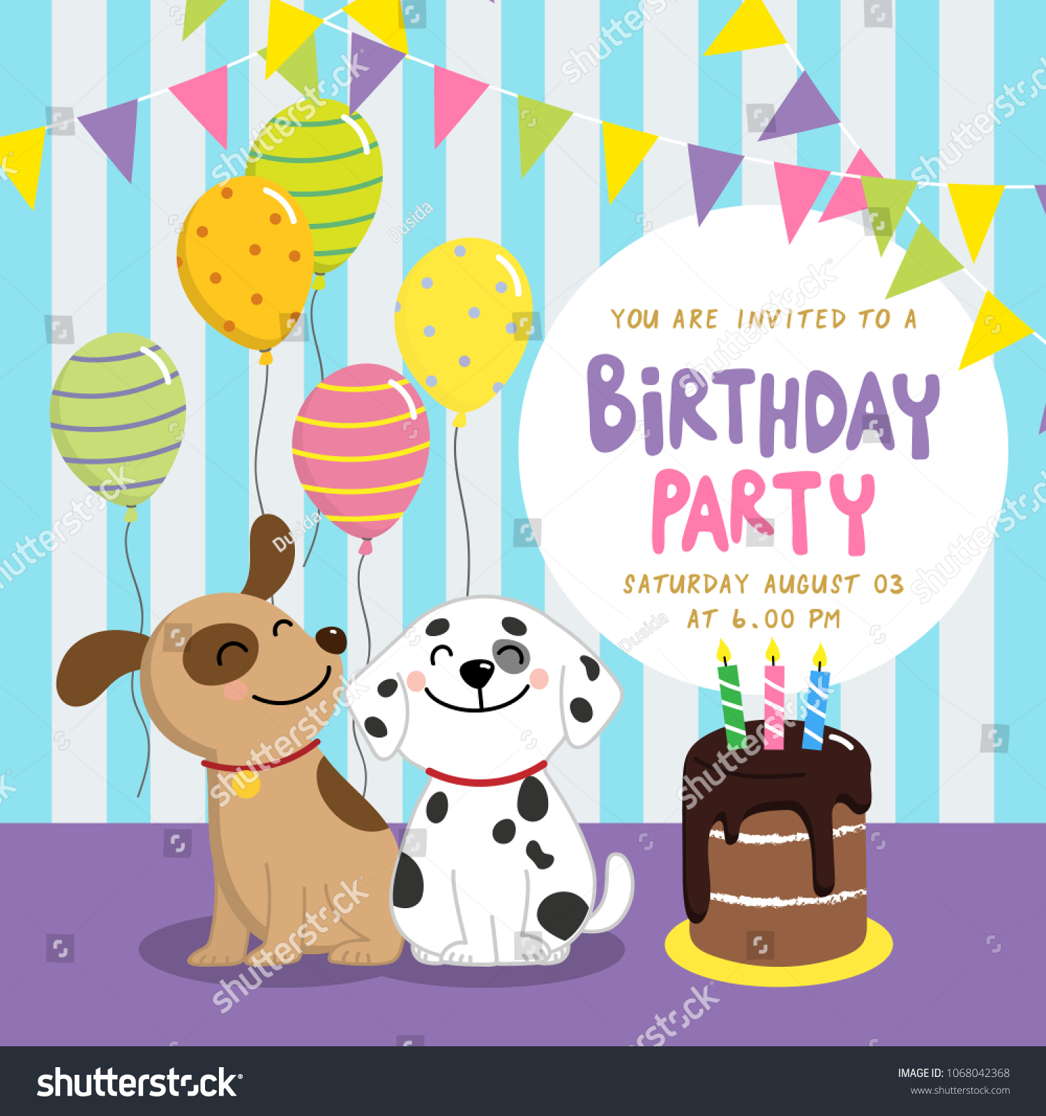 Birthday Party Invitation Card Cute Dogs Stock Vector (Royalty Free ...