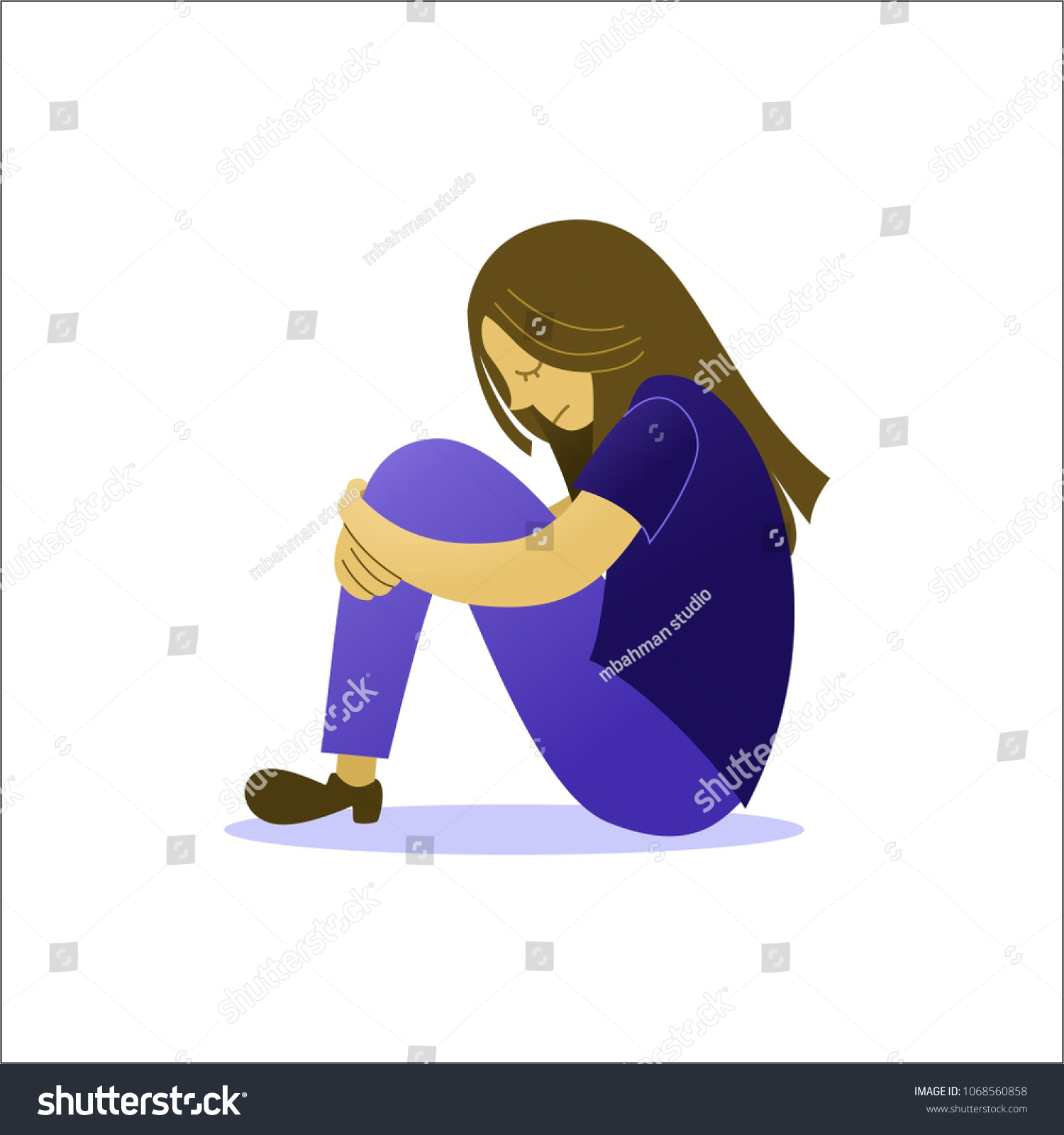 Unique Vector Illustration Sad Girl Sitting Stock Vector (royalty Free 