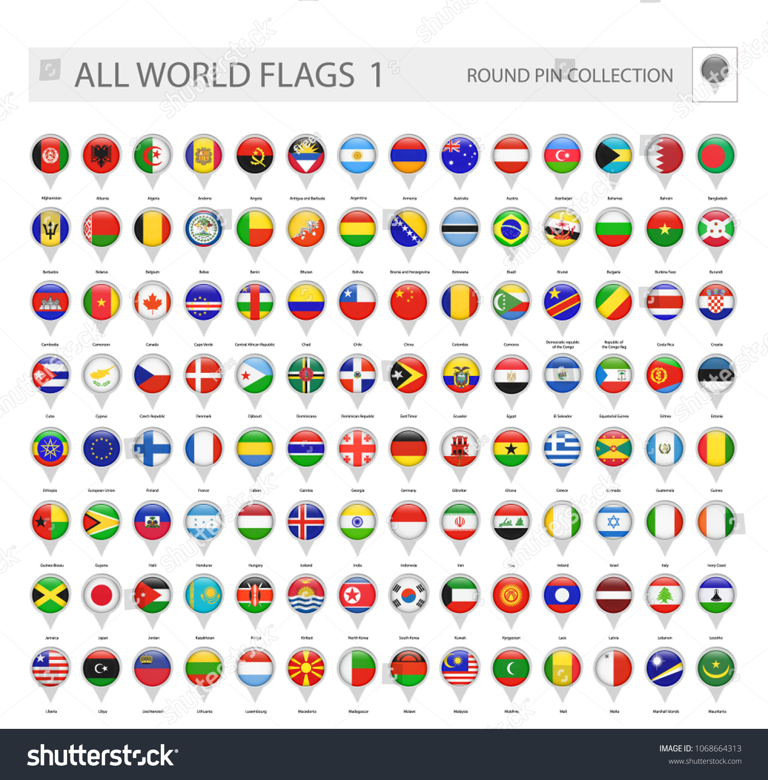 Round Pin Icons All World Flags Stock Vector (Royalty Free) 1068664313 ...