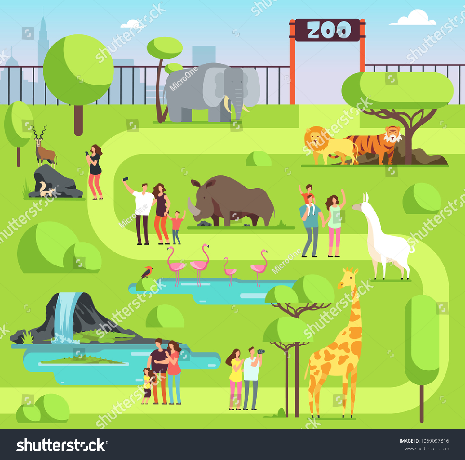 Cartoon Zoo Visitors Safari Animals Happy Stock Vector (Royalty Free ...