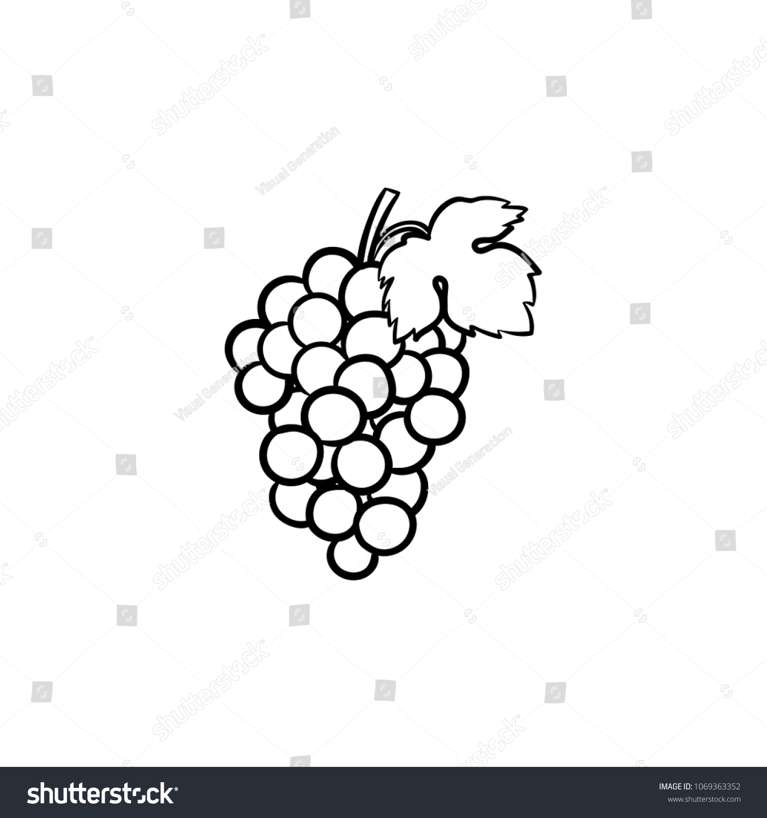 Bunch Grapes Vector Hand Drawn Outline Stock Vector (Royalty Free ...